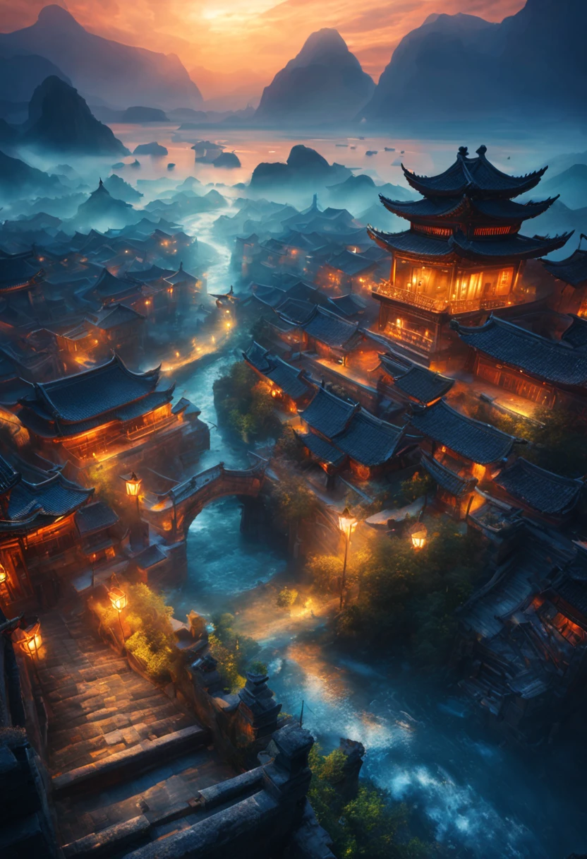    The beauty of subtlety：Ancient city at sunset reveals architectural details，like sculpture、mural or artwork，Highly detailed digital art that gives you a deeper appreciation for the beauty of the ancient city， Fantasy art master&#39;s works are super detailed、Exquisite and beautiful、masterpiece、Quality content is very detailed