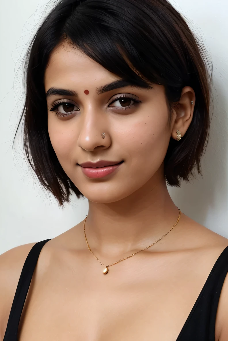 instagram photo, 21yo french woman, short hair, black hair, closeup portrait, pale, hard shadows. Make Best Indian Relaistic version of Indian Girl and Wear a Best Dress Full Pic and Best Pose Pic in a Indian Place Best