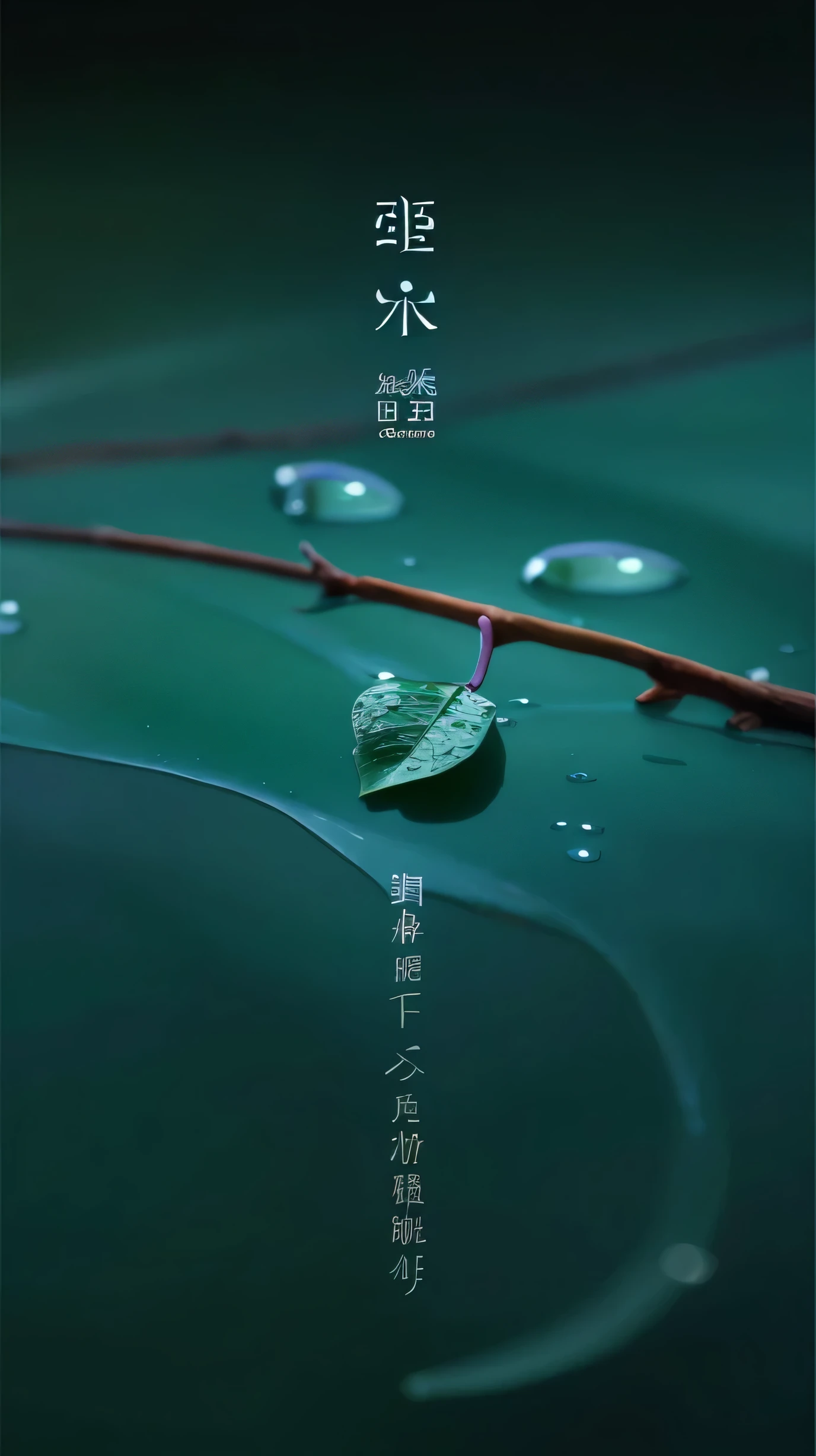 Close-up of a leaf,There are water droplets on it, poster, art cover, by Xie Shichen, raindrop, by Cheng Jiasui, by Ma Yuanyu, Hungry Ghost Festival, novel , poster