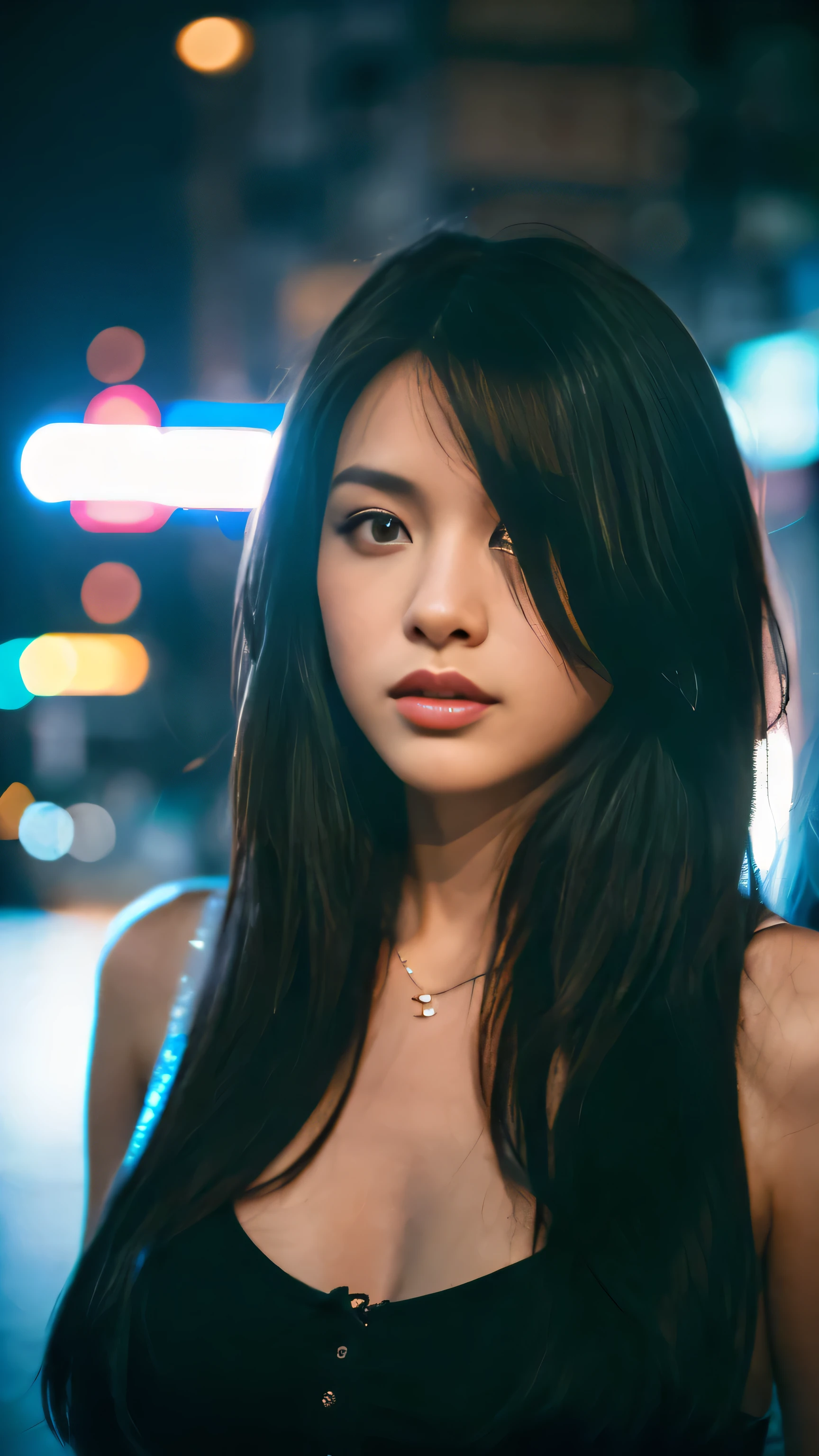fashion portrait color photograph, woman, neon lights