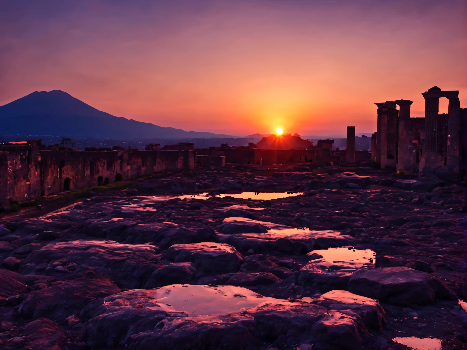 The last sunset of the ancient city of Pompeii, Ancient city at sunset, last pacification