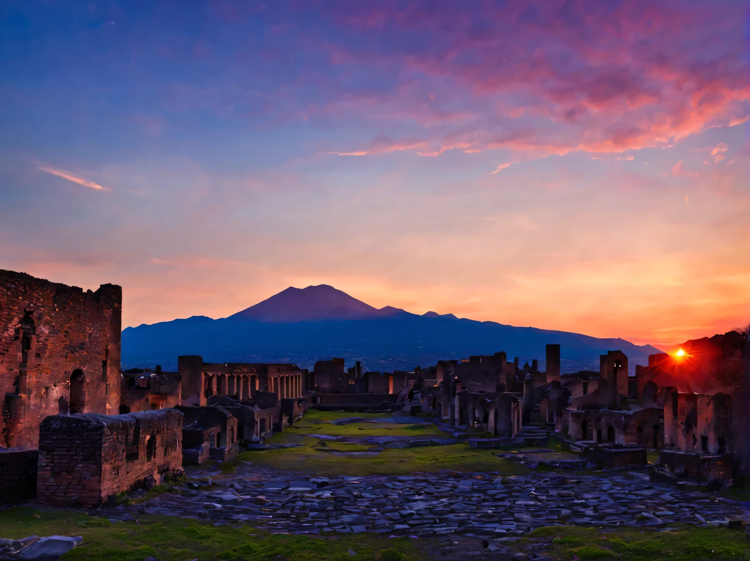 The last sunset of the ancient city of Pompeii, Ancient city at sunset, last pacification