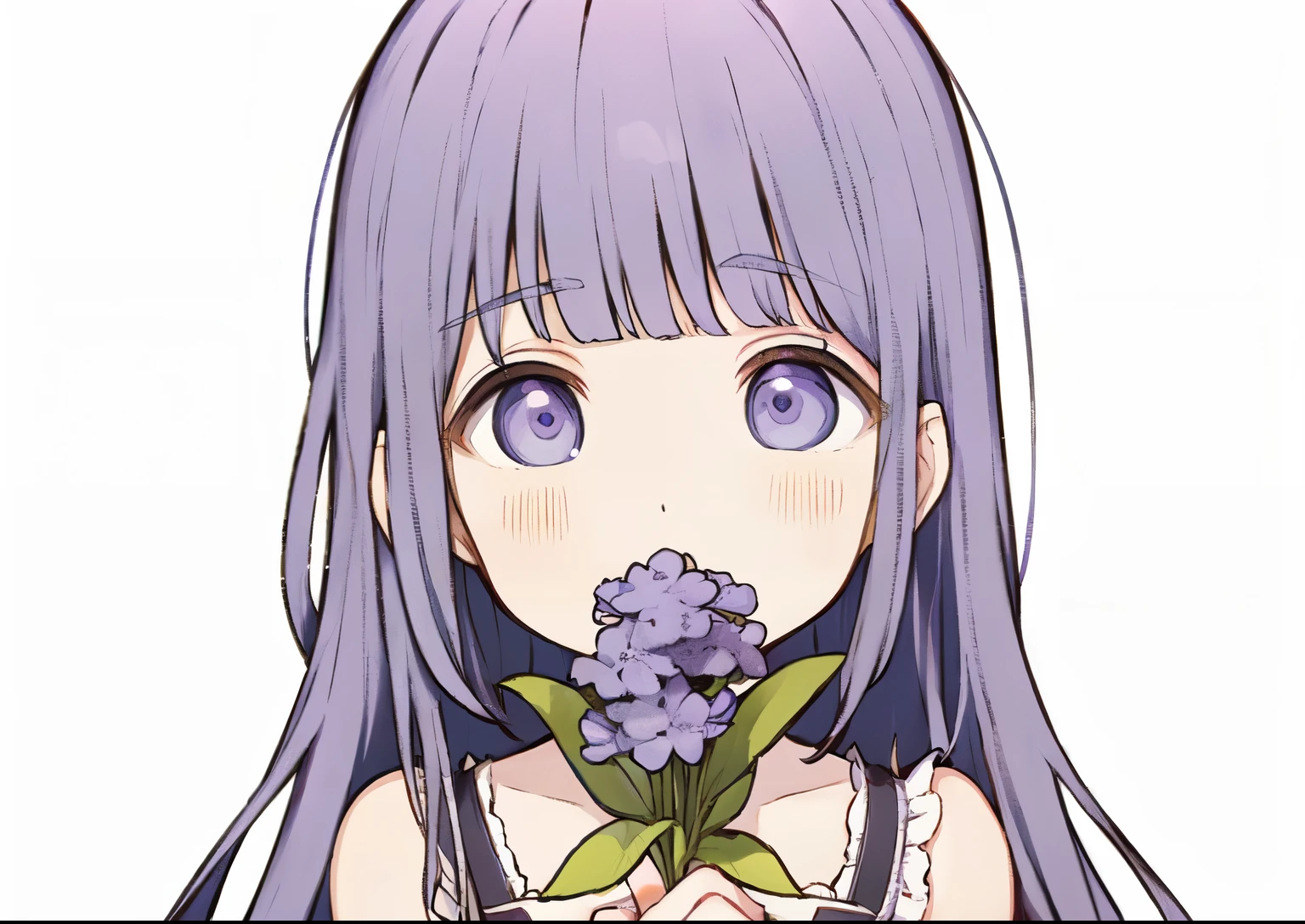 ((best quality)), ((masterpiece)), (detailed), perfect face, anime girl with purple hair holding a bouquet of lavenders, an anime drawing inspired by Yanjun Cheng, pixiv, rococo, anime visual of a cute girl, beautiful anime art style, anime aesthetic, high quality anime artstyle, guweiz, soft anime illustration, lilac, beautiful anime portrait, sakimichan, anime art style, beautiful anime style, cute dressing, cute dress, 