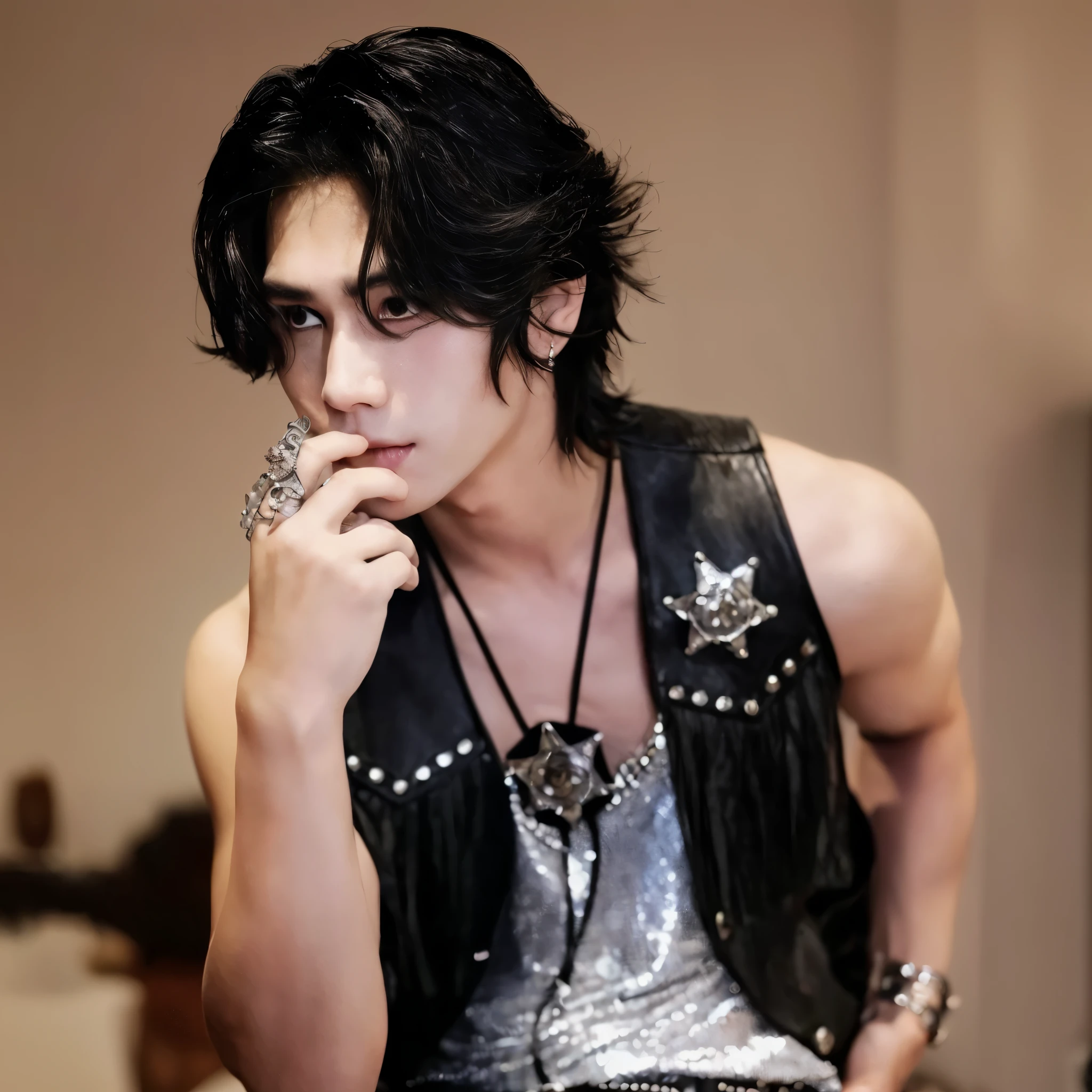 araffed male in a black vest and silver top, cai xukun, handsome japanese demon boy, inspired by Yamagata Hiro, beautiful androgynous prince, tsurumaki kazuya, style of kentaro miura!!!!, handsome anime pose, style of hajime isayama, sui ishida with black hair, steven jung