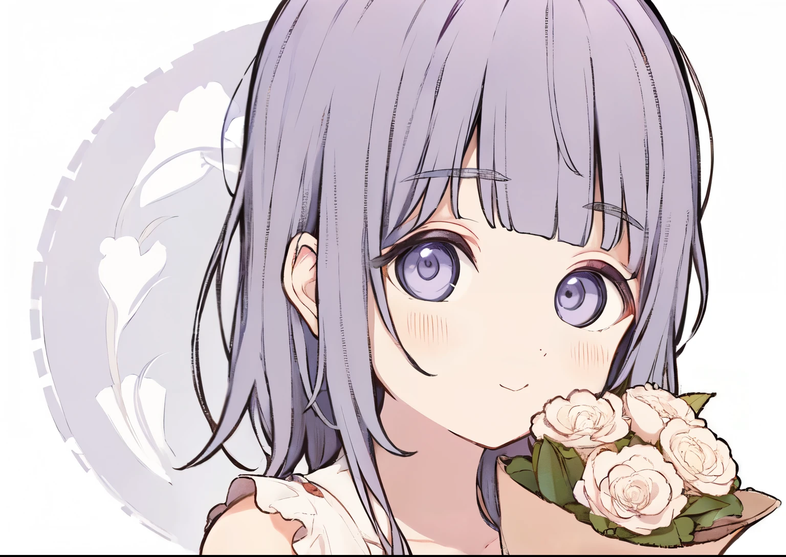 ((best quality)), ((masterpiece)), (detailed), perfect face, anime girl with purple hair holding a bouquet of lavenders, an anime drawing inspired by Yanjun Cheng, pixiv, rococo, anime visual of a cute girl, beautiful anime art style, anime aesthetic, high quality anime artstyle, guweiz, soft anime illustration, lilac, beautiful anime portrait, sakimichan, anime art style, beautiful anime style, cute dressing, cute dress, 