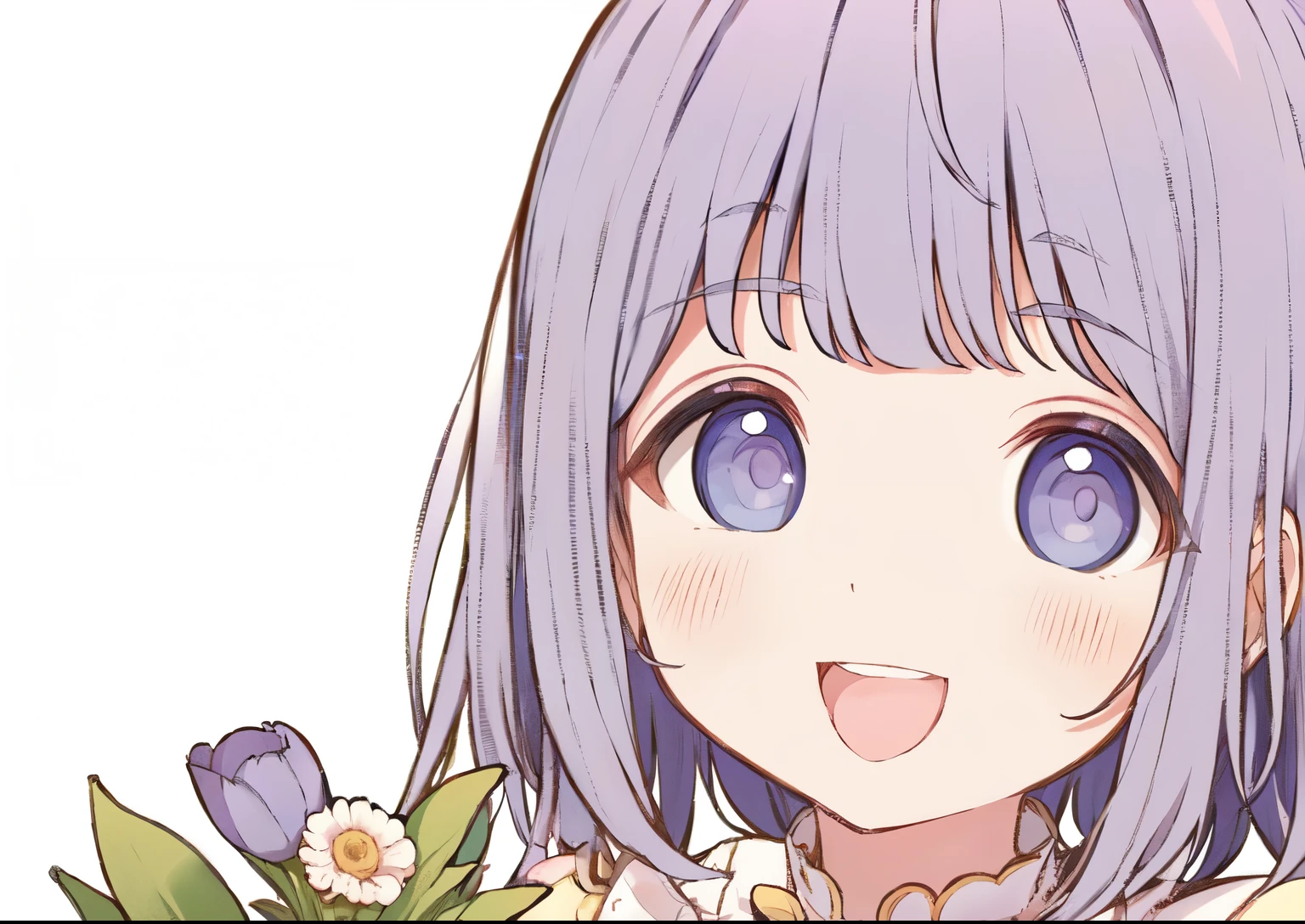 ((best quality)), ((masterpiece)), (detailed), perfect face, anime girl with purple hair holding a bouquet of lavenders, an anime drawing inspired by Yanjun Cheng, pixiv, rococo, anime visual of a cute girl, beautiful anime art style, anime aesthetic, high quality anime artstyle, guweiz, soft anime illustration, lilac, beautiful anime portrait, sakimichan, anime art style, beautiful anime style, cute dressing, cute dress, happy, laugh, laughing, girl laughing, happy girl 