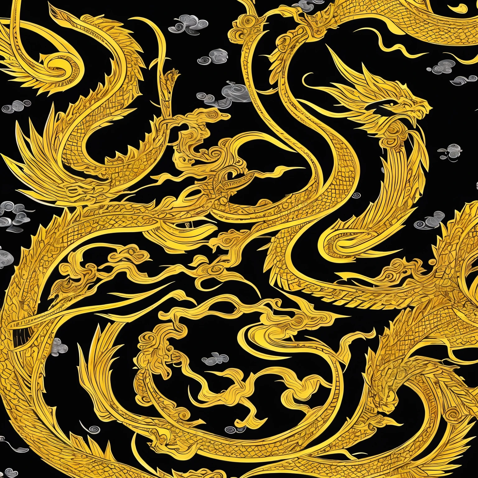 the background is black、Black Japanese style sophisticated luxury spiritual black dragon with golden eyes