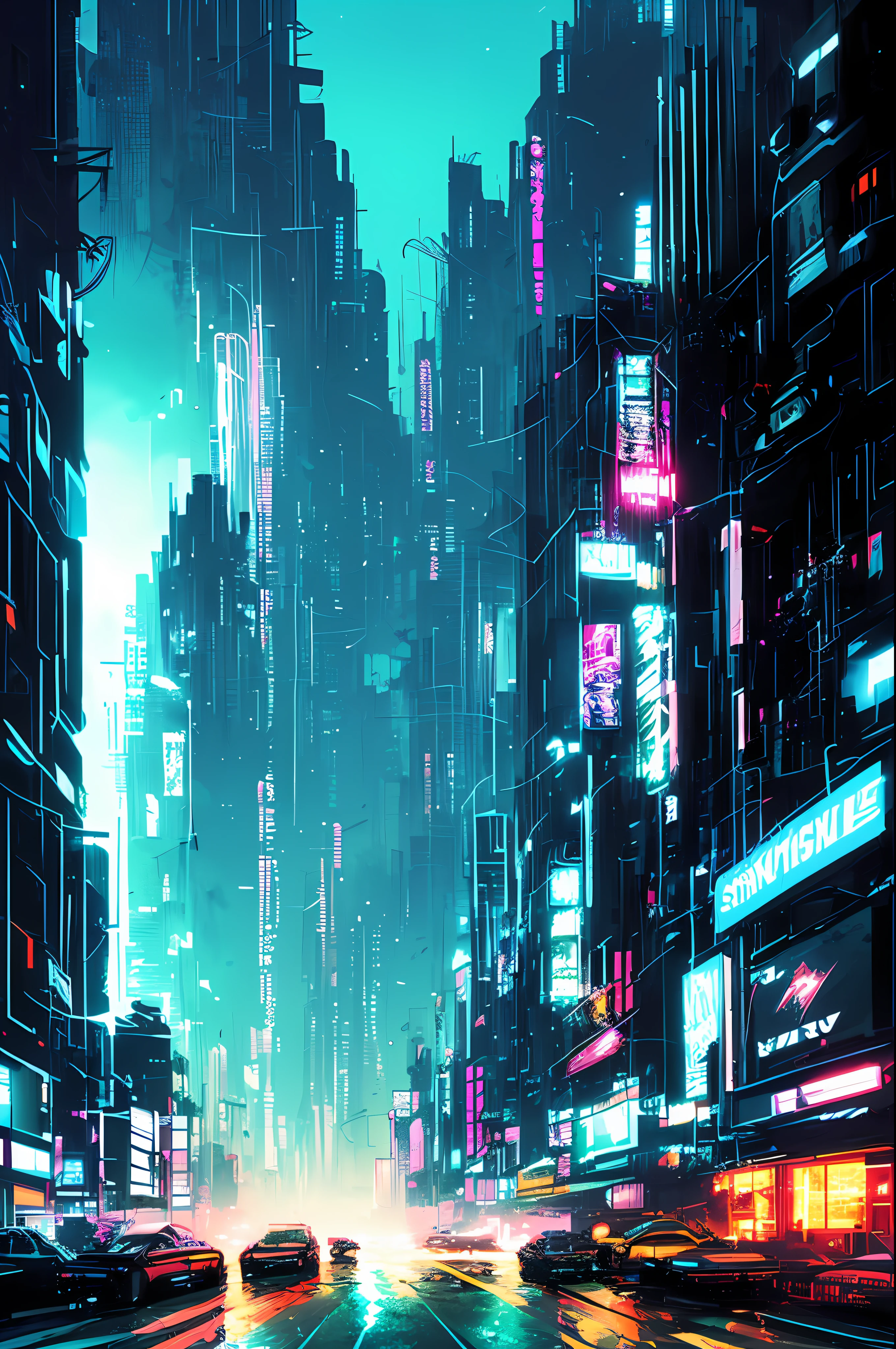 Cyberpunk city skyline at night, snthwve stylenvinkpunk, author:Jeremy Mann, by Sandra Chevrier, author:Dave McCann (Dave Mckean)、Richard Avedon (Richard Avedon) and Maciej Kuciara (Maciej Kuciara), Punk rock, Tank girl, high detail, 4K, RTX