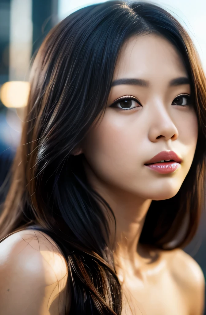(masterpiece, best quality:1.2), RAW photo, (realistic, photorealistic:1.2), (8K, highres, ultra detailed:1.3), 1girl, perfect anatomy, (focus on face, looking at viewer), (28 years old Korean beauty, K-pop idol), (realistic detailed eyebrows, realistic beautiful brown eyes, realistic glossy skin, realistic detailed beautiful handsome face:1.2), (slender, small breasts), (realistic cinematic lighting, detailed shadowing:1.2)