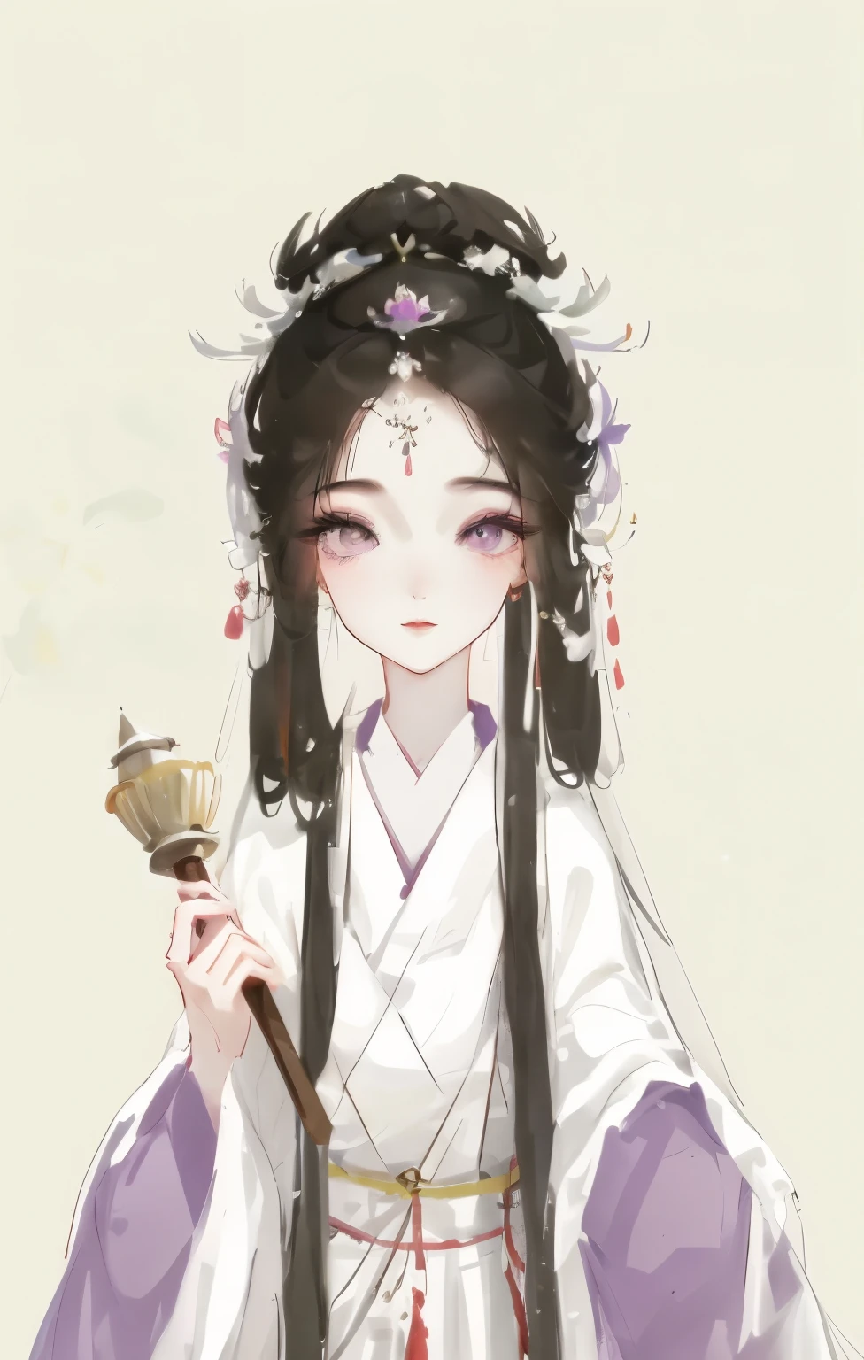 Arafad woman in purple dress holding a wooden stick, palace ， A girl wearing Hanfu, ancient chinese princess, ancient asian dynasty princess, beautiful fantasy queen, Queen of China, Wearing ancient Chinese clothes, china goddess, venetian era girl, ((beautiful fantasy queen)), Chinese beautiful woman, Chinese art style, chinese princess