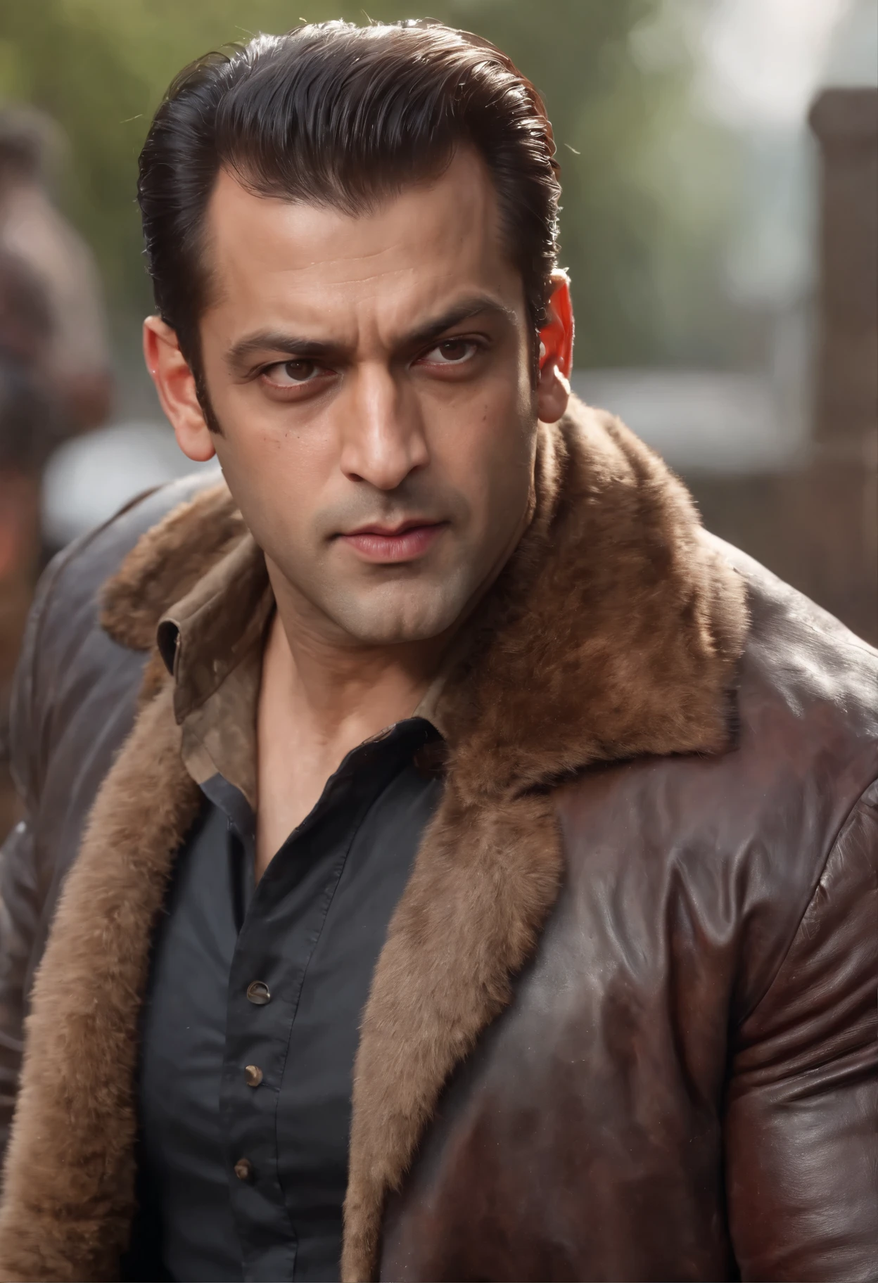 ((Epic salman khan, rough wet hero angry look long hair short beard and ferocious expression in dynamic pose, Fantastic location, money in the background, inside a big bank, many photographers around him , super detailed,, Majestic cluttered environment)), full body 8k unity render, action shot, skin pore, very dark lighting, heavyshading, Detailed, Detailed face , a pile of money in the background(vibrant, photograph realistic, Realistic, Dramatic, Dark, Sharp focus, 8K), (Old leather garments damaged by weathering:1.4), ((((Wear fur)))), (Intricate:1.4), decadent, (Highly detailed:1.4), Digital painting, rendering by octane, art stations, concept-art, smooth, Sharp focus, illustration, Art germ, (loish:0.23)