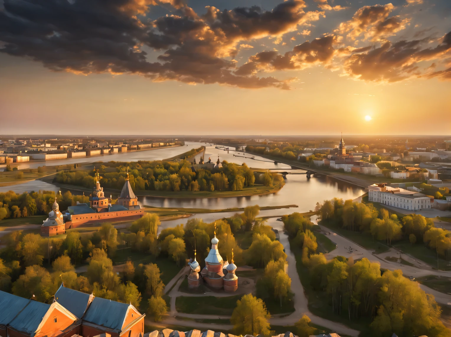 Ancient Russian city of Ryazan in the era of 1600., Slavic culture, Ancient city at sunset, old Ryazan at sunset, a high resolution, high detail