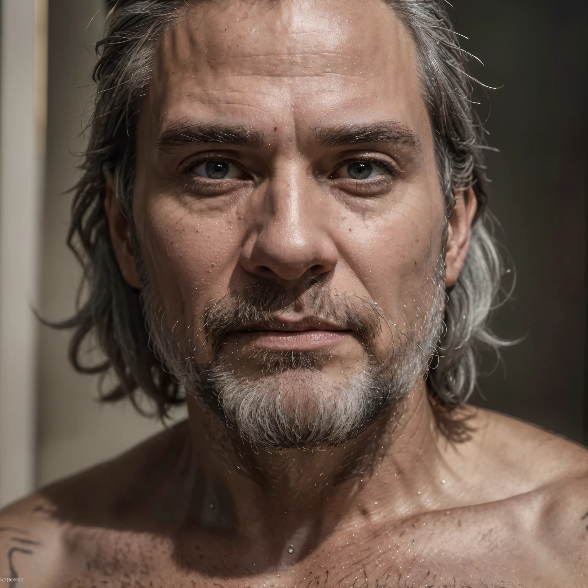 (best quality,4k,8k,highres,masterpiece:1.2),ultra-detailed,(realistic,photorealistic,photo-realistic:1.37),a man,50 years old,unshaved beard,gray hair