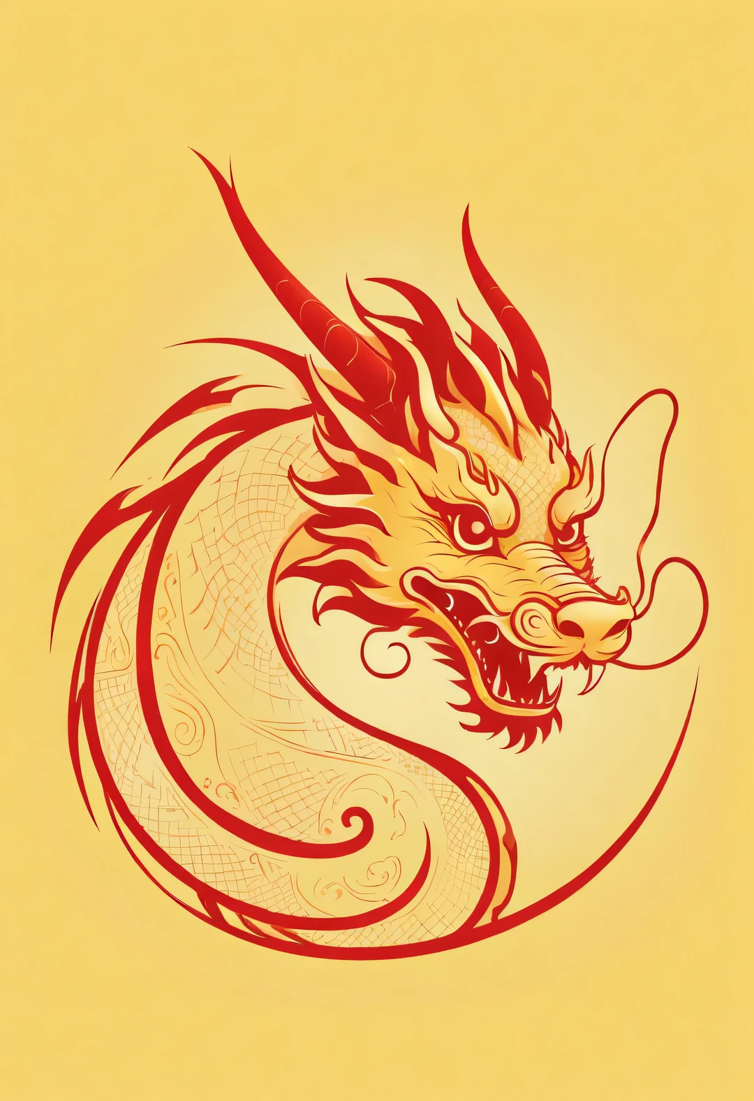 Sketch style, Minimalist orange-red negative space on yellow background, Imaginative and cute, Chinese dragon, flat, vector, clip art, Greg Staples style, Opat, -- s 200-ar 9:16- Chaos 15- Version 5.2