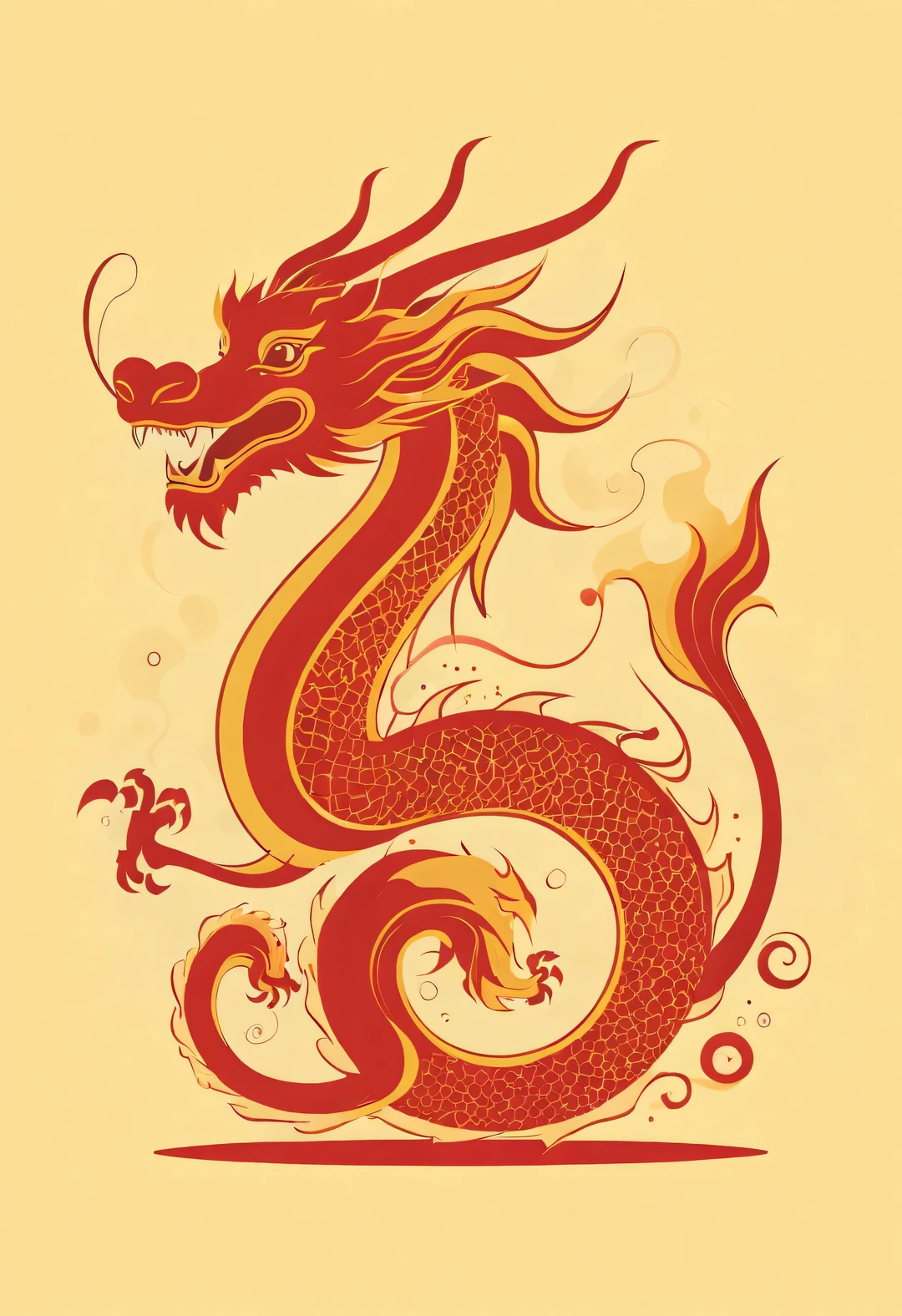 Sketch style, Minimalist orange-red negative space on yellow background, Imaginative and cute, Chinese dragon, flat, vector, clip art, Greg Staples style, Opat, -- s 200-ar 9:16- Chaos 15- Version 5.2
