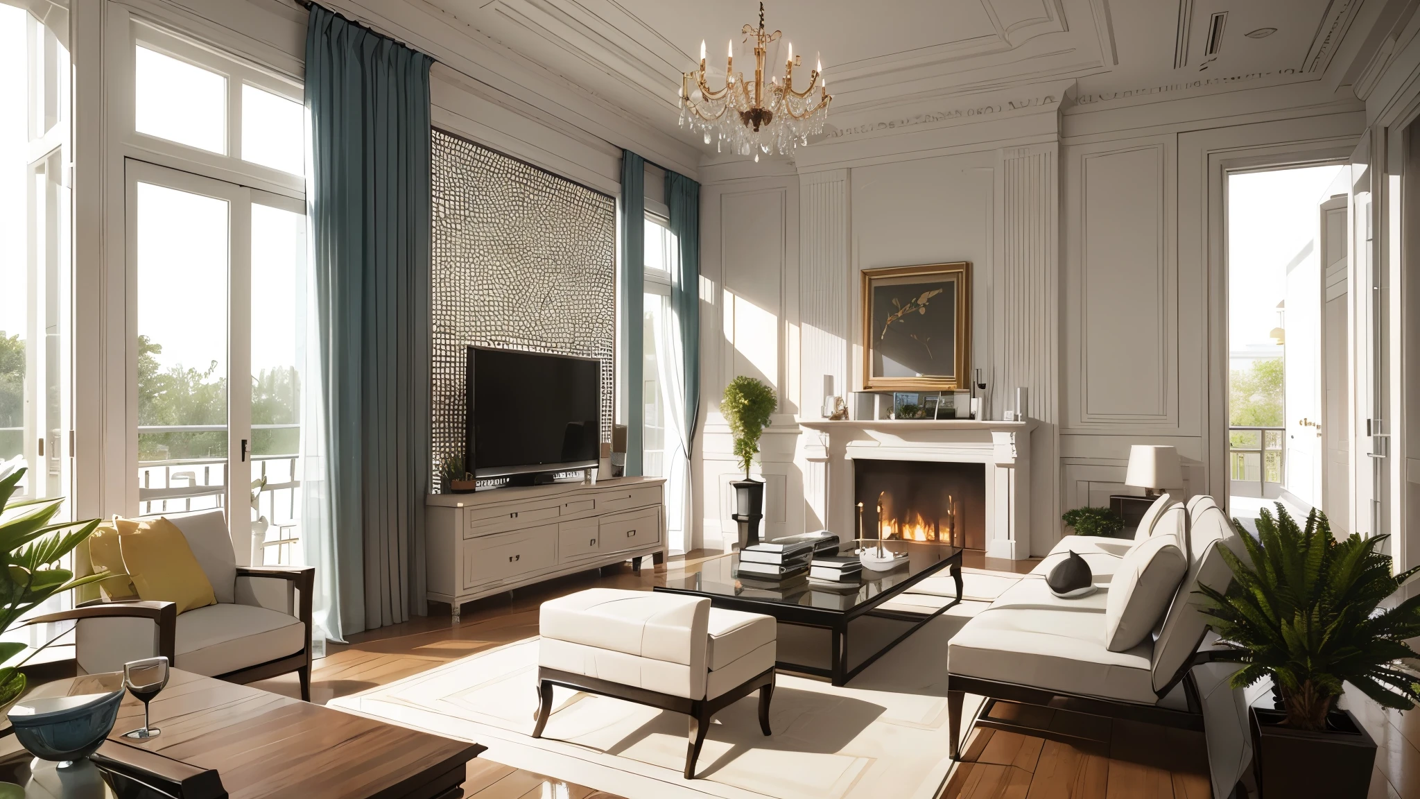 You are a famous interior designer、You have been asked to create a 3D image of a modern large room. Create a harmonious environment with modern and minimalist furniture. Including garden interior.