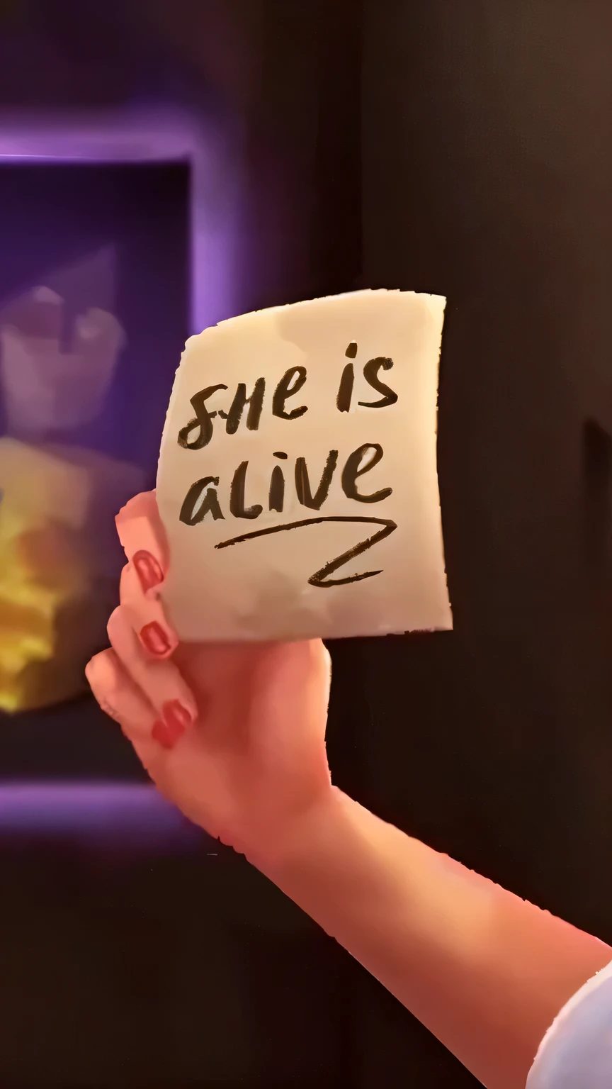Alaphis holds a piece of paper,There is a message written on it, Produced by Pixar, 《Overwatch》Moira, miraculous ladybug, Lucio as a woman, female reside, she has blond hair, reside, depicted as a pixar character, pixar frames, diary on her hand, from Toy Story, cartoon, cartoon still