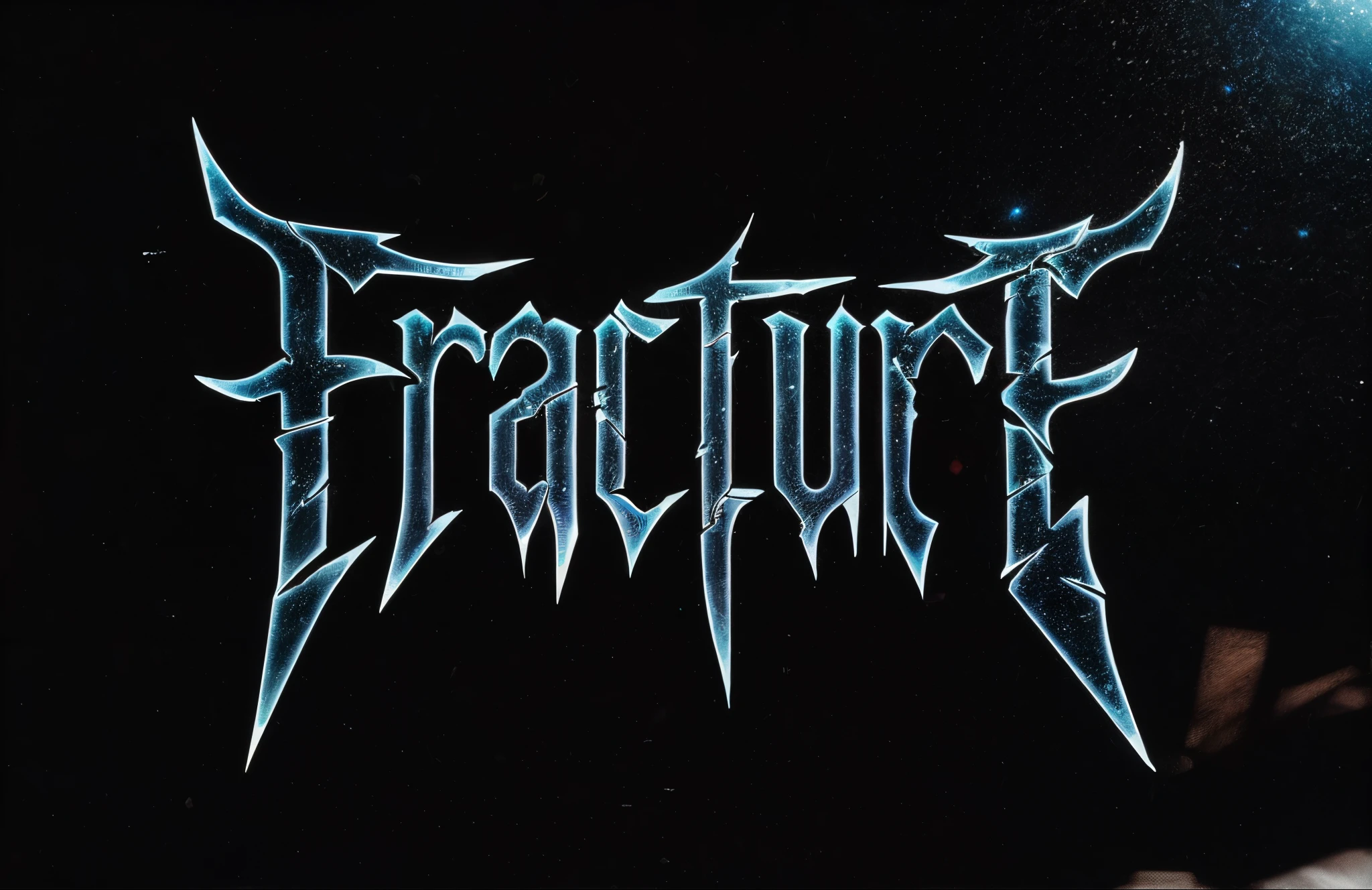 A band logo called "Fracture". The leterring finish emulates shattered transparent glass.