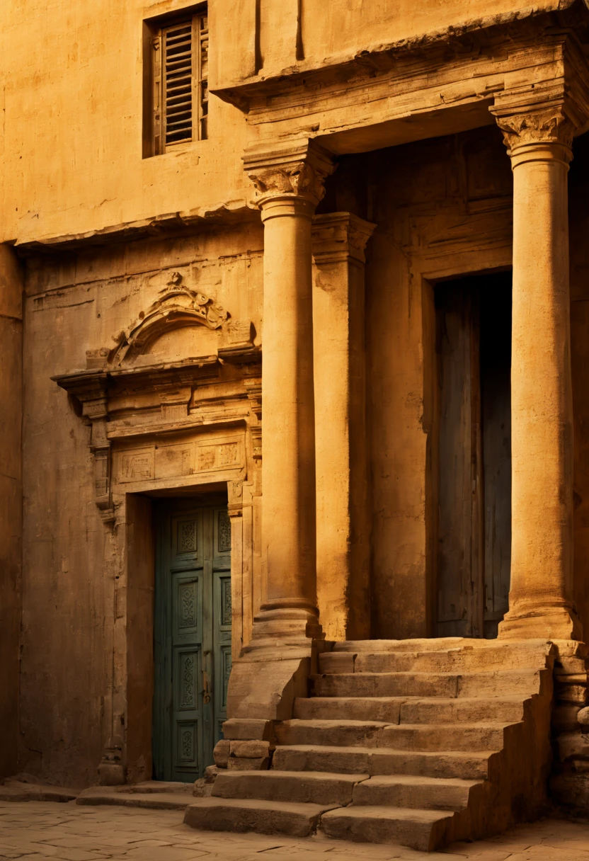 Capture the timeless beauty of an ancient city at sunset. Highlight the (golden:1.2) hues of the fading sun, casting long shadows on (weathered:1.3) stone buildings. Include (intricate:1.1) architectural details and a sense of (mystique:1.2) in the scene. Inspired by the works of (Steve McCurry:1.4) and (Gustave Le Gray:1.3).
