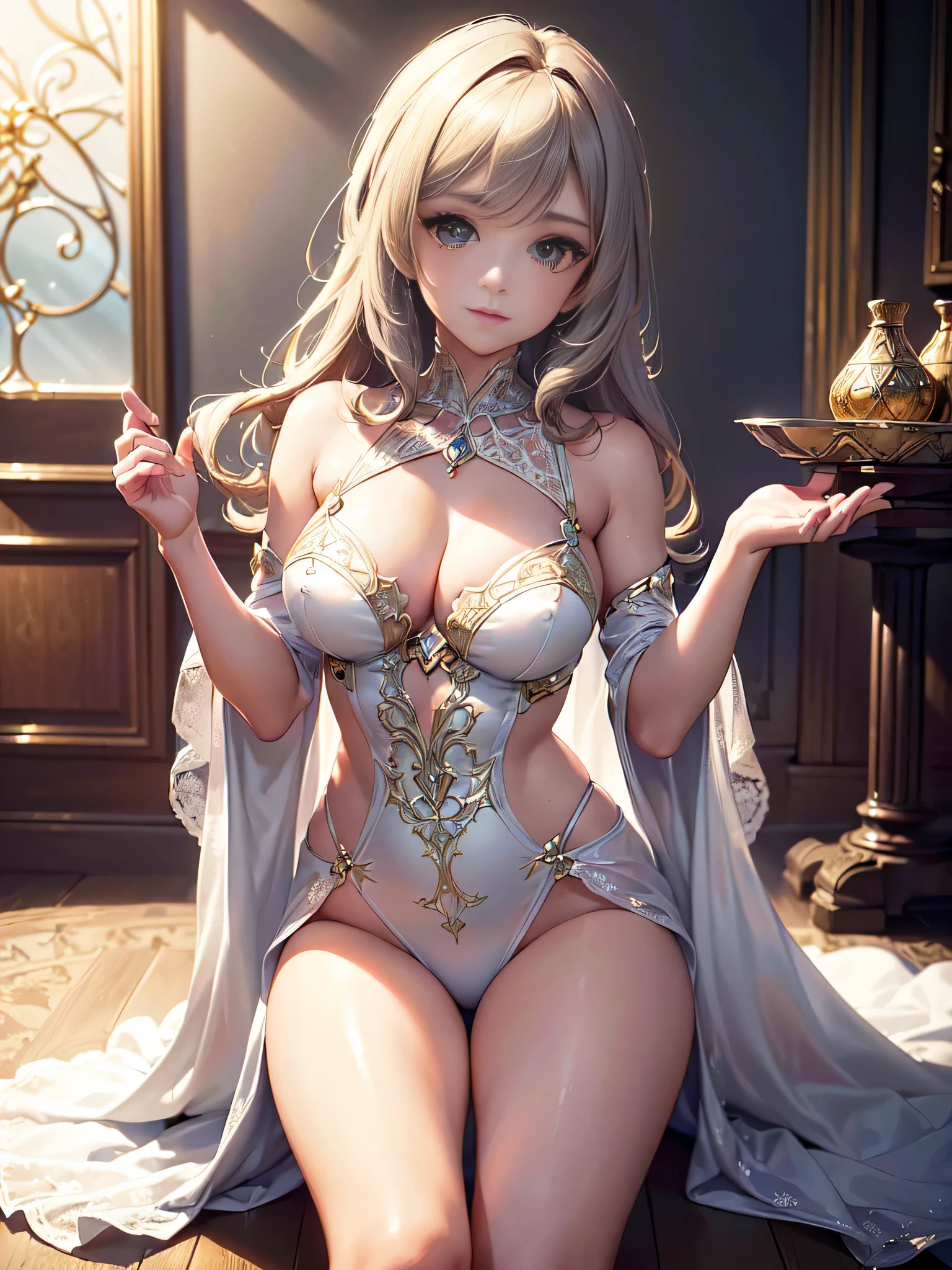 all intricate details: "((Obra maestra+La mejor calidad+High resolution),(dreamy atmosphere+Soft lighting),(1 character),(Mysterious expression+Pose elegante),(cabello suelto+ojos brillantes),(magic costume+Detalles delicados))"