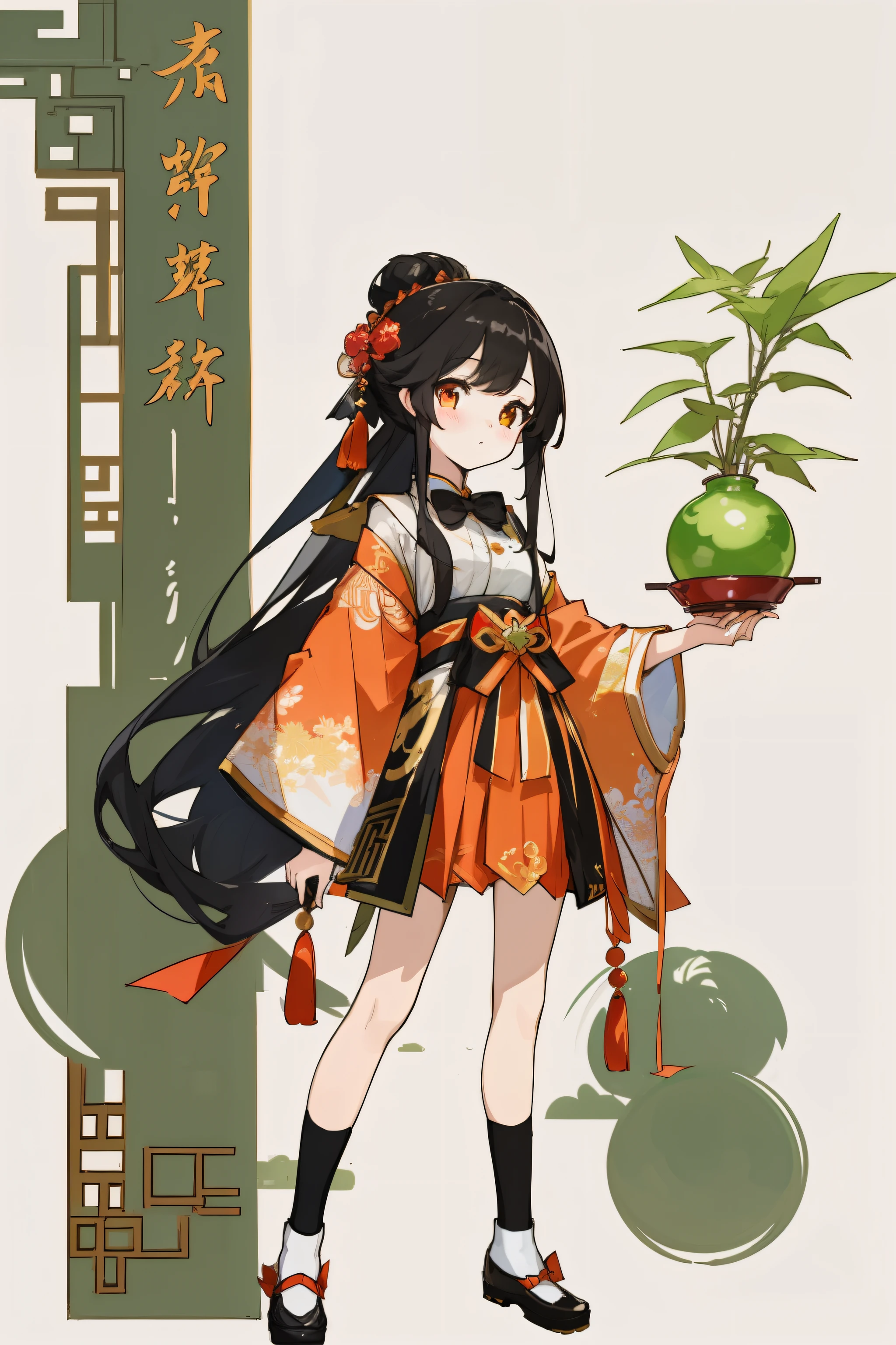 beautiful girl, complex clothing design, (colorful), number,美丽的number插图, ((masterpiece, best quality)), intricate details, Very detailed, sharp focus, 8K resolution, sparkling and delicate eyes,(masterpiece, best quality), 1 girl, intricate details,leaf, long black hair,looking at the audience, Elf,whole body,picture,decorate,Lychee elements,China,Ancient costume,skirt,bow tie,Golden pupils,standing posture,Clear,8k,high resolution,Detailed background,particle,high quality,girl,author:Mai Yoneyama,anime illustration,pixiv style,The character is at the top of the screen 3/4,Advanced composition,storyboarding,Lychee elements,China古风,green plants