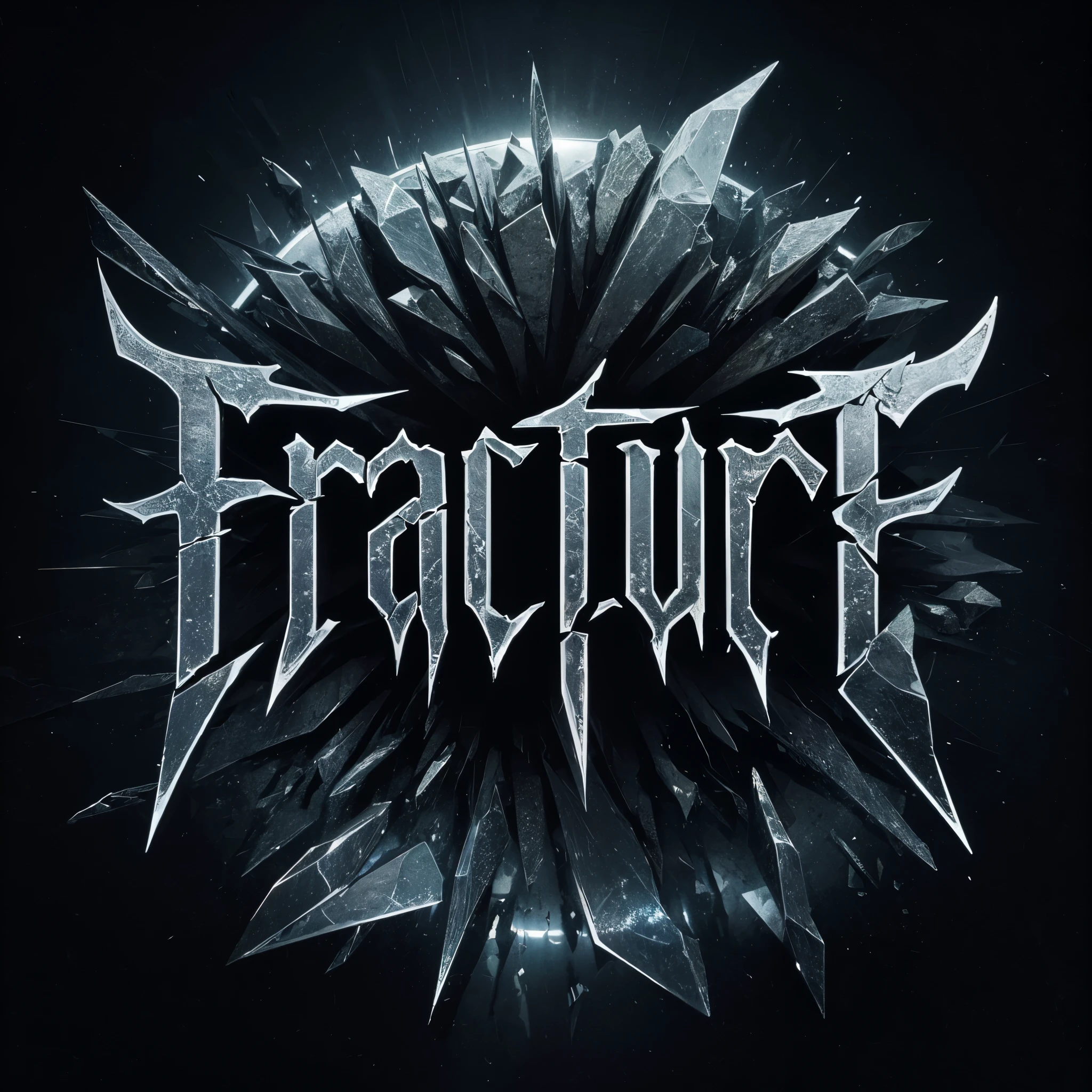 A band logo called "Fracture". The leterring finish emulates shattered transparent glass.