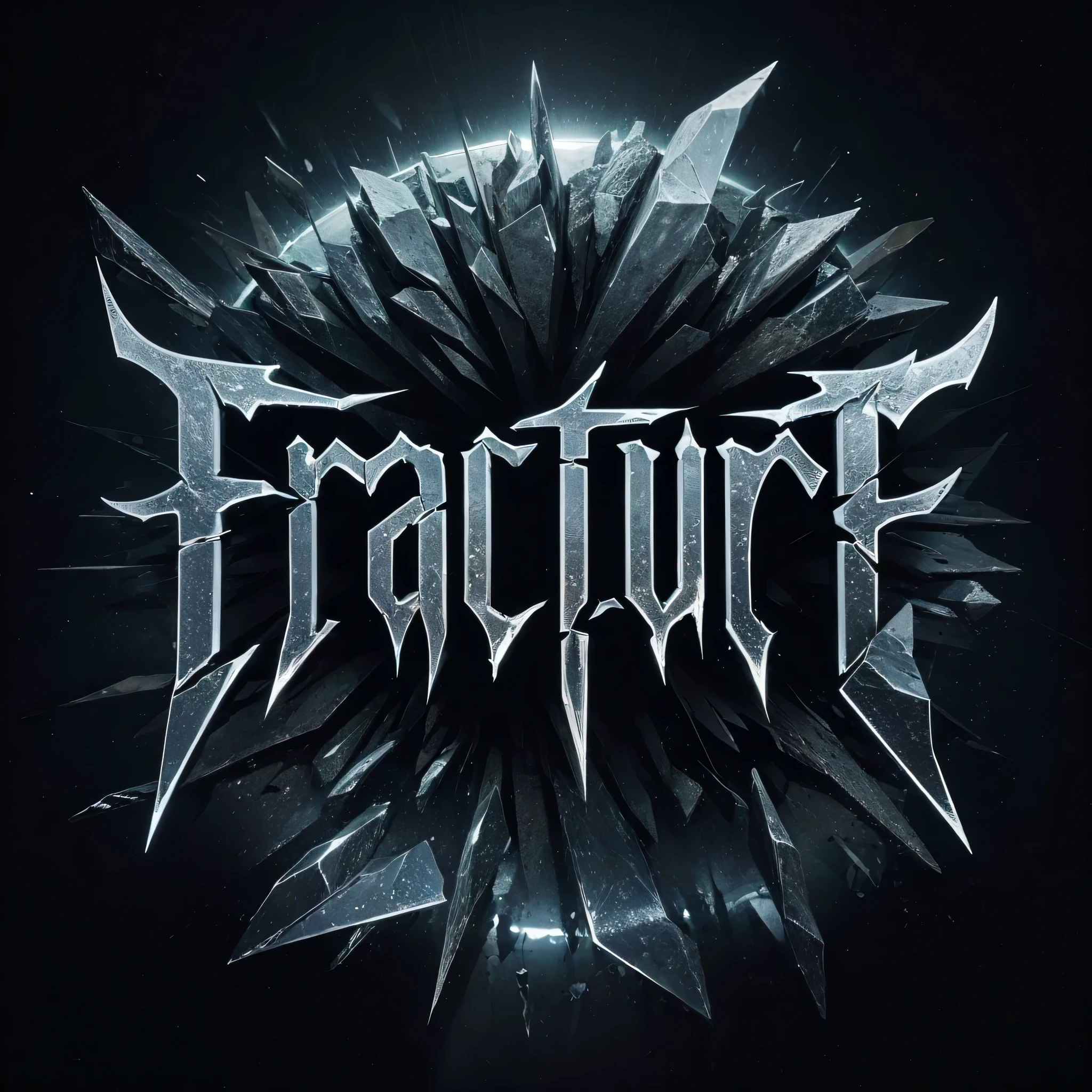 Um logotipo da banda chamado "fratura". O acabamento leterring emula vidro transparente quebrado.