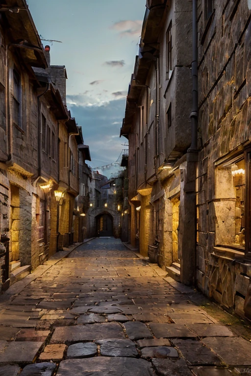 An ancient city at sunset, (best quality, 4k, 8k, highres, masterpiece:1.2) ultra-detailed, (realistic, photorealistic, photo-realistic:1.37) with vibrant colors, capturing the last rays of sun as they illuminate the cityscape. The city stands tall with majestic ancient buildings, (stone:2.21) revealing intricate carvings and delicate details. The narrow cobblestone streets are lined with (twinkling gas lamps:1.1) that cast a warm glow, creating a nostalgic atmosphere. The city is surrounded by a protective stone wall, (overgrown with lush green vines:1.1) creating a harmonious blend of nature and history. Within the city, (people:1.1) dressed in traditional attire roam the streets, engaging in their daily activities. The sky above is a canvas of hues, (fiery reds, golden yellows, and warm oranges) merging with the cooler shades of purples and blues as twilight approaches. The fading sunlight casts a (soft, warm:1.1) light on the city, emphasizing the architectural splendor and creating long shadows that add depth to the scene. The overall ambiance exudes a sense of tranquility and evokes a feeling of stepping back in time to the ancient era.