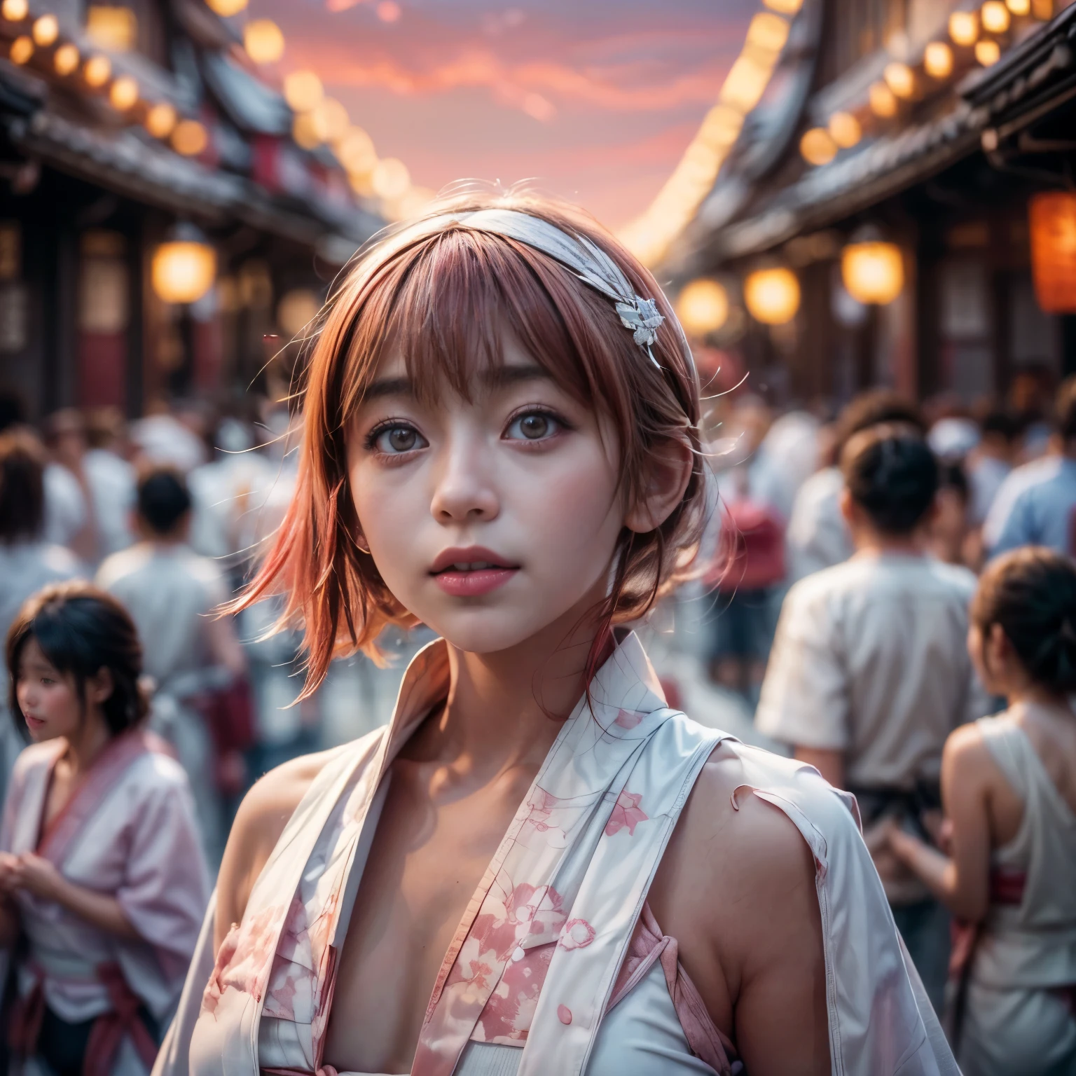 ((NSFW:-1.5)), (((nipple:-0.99))), ((bokeH, Acutance:0.85, ultra-detailed:1.35)), (((from below))) . The background is the downtown area at (Twilight:1.4), (((Red-dyed clouds above hed:1.3))), { The Sky takes up more than third of the composition | (many colorful Lights:1.2) | lens flare | Burning | Haze | (luminous Particles) | Mystic sight | menses | Underystemic } . (Masterpiece:1.2) of professional Analog photo with Hasselblad, (((realistic and photorealistic with touch of rawness:1.37))) . ((( A group photo of KAWAII girls in WHITE Fundoshi, at Hakata Gion Ymakasa Festival ))) . Assfocus with looking ahead .