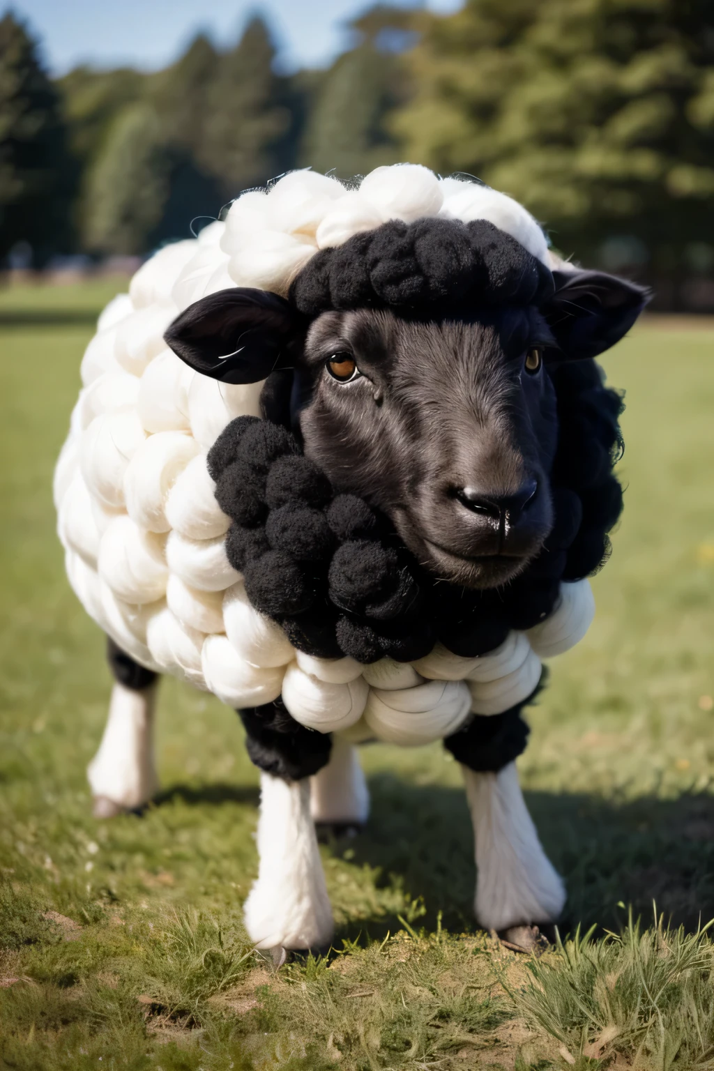 a ball-shaped sheep with black face