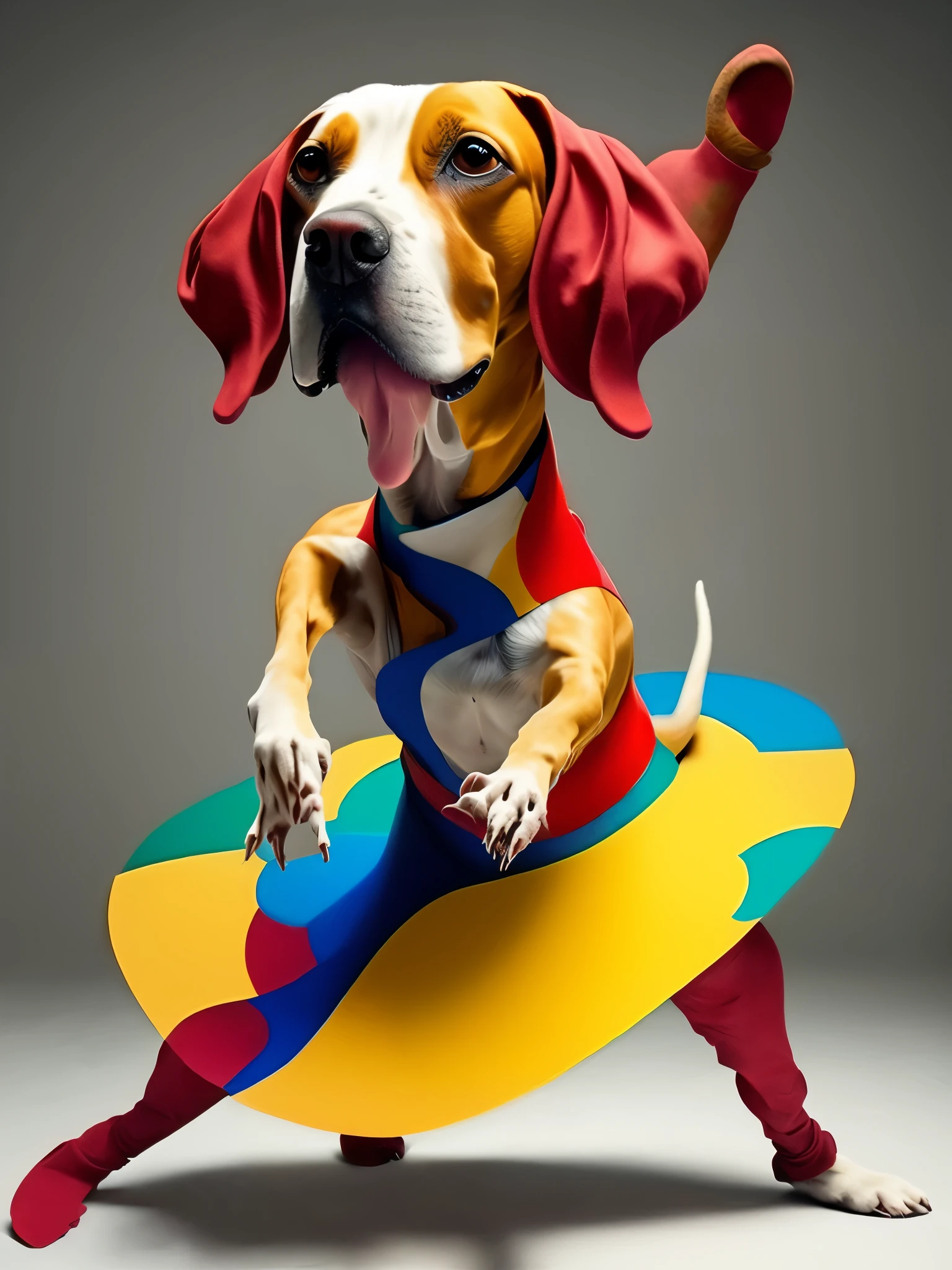 dog dancing like a human、Pose with movement、outstanding work of art、(A masterpiece of avant-garde art:1.6)