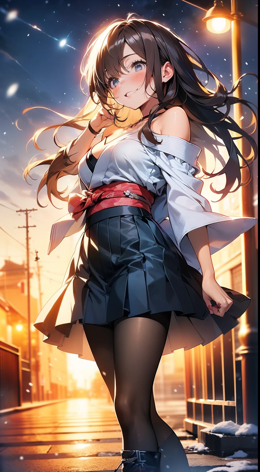 Anime girl in short skirt and white shirt walking down the street ...