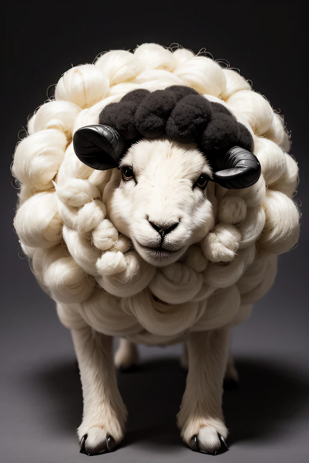 a ball-shaped sheep with black face