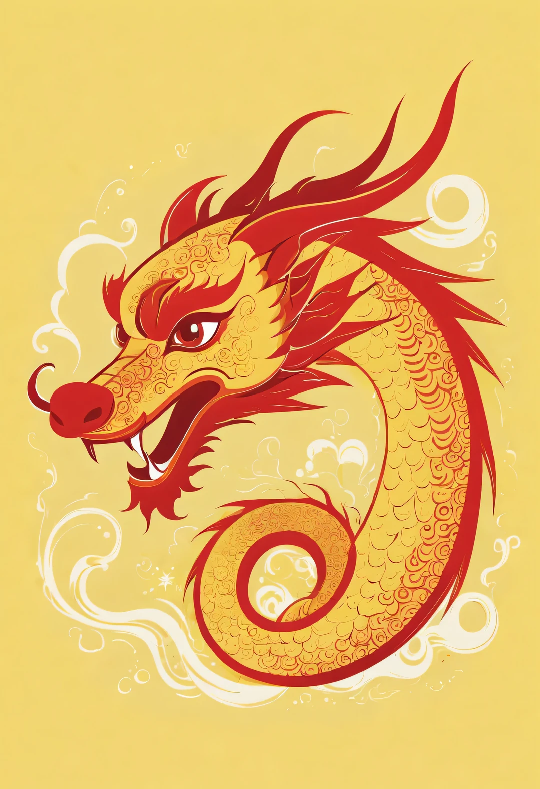 Sketch style, Minimalist red negative space on yellow background, Whimsical and cute, Chinese dragon, flat, vector, clip art, Greg Staples style, Opat,--s 200 --ar 9:16 -- Chaos 15 -- Version 5.2 