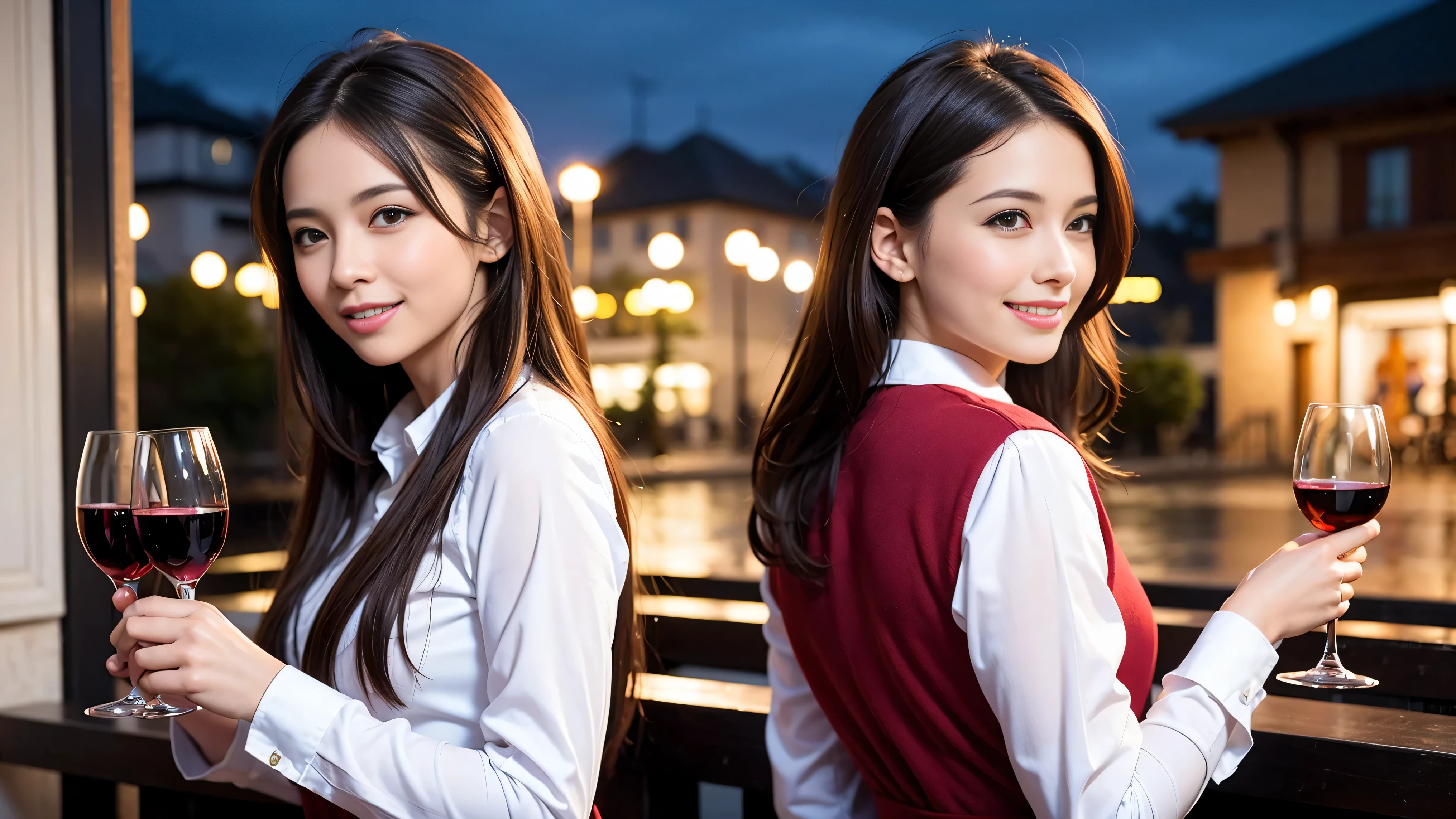 64k, UHD, highest quality, masterpiece: 1.2), (realistic, photorealistic: 1.37), Super detailed, 3 women who love wine、2 males、(slimな男女4名),(Wine party for 5 people)、(slimフェイス),Happy、 最高なsmile、Fox Face、Raccoon face、Berry Short、(because I&#39;thin), (brown hair), (shortcut), long sleeve shirt、winter fashion、Colombia、Brazilian、Japanese、Dutch、German、Portuguese、Belgian、Italian、french,champagne、Sparkling wine、 (gush), (slimボティ), (brown hair), (shortcut), Neat beauty、cheeks blush a little, (35 years old), 38 years old, alone, A beautiful and detailed night view spreads out outside the window..., restaurant, wine glassが座っている, At night, in a prominent place (from the Upper body) nova frog style, actress, model, Upper body, White wine, slim, wine glass, very beautiful night view, wine glass Put in the Middle, Happy smile, (smile: 1.15), 