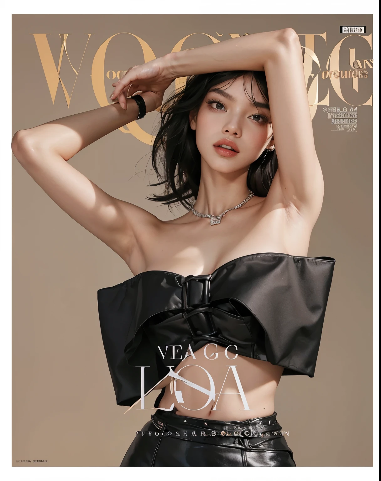 a woman in a black top and skirt posing for a magazine, from vogue magazine, official vogue editorial, vogue magazine style, vogue magazine, vogue editorial, vogue italy, vogue issue january, vogue cover poses, vogue style, vogue cover style, vogue magazine editorial, photo for vogue, vogue cover, blackpink jennie, cover shot, vogue poses, for vogue