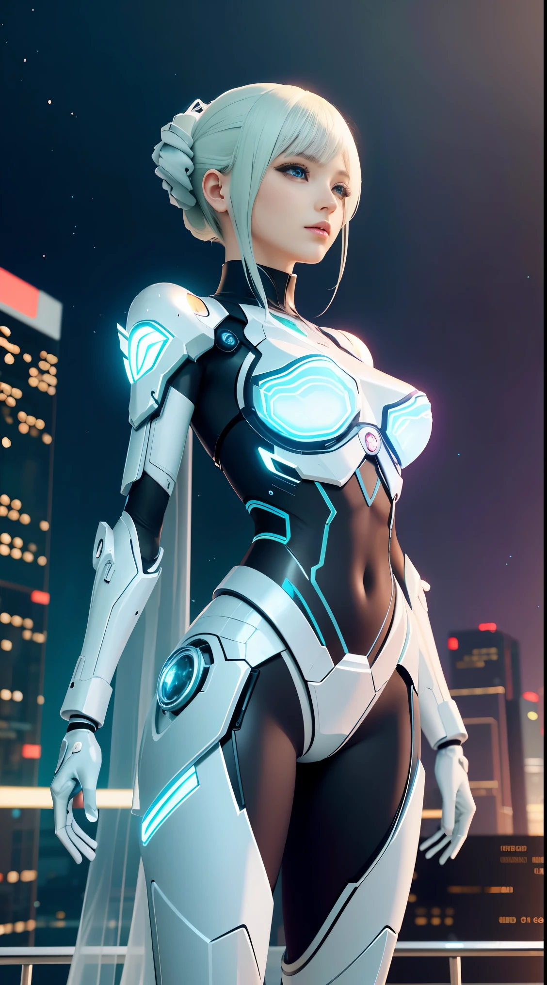Translucent ethereal mechanical girl,Futuristic girl,Mechanical joints,futuristic urban background,ModelShoot style, (Extremely detailed Cg Unity 8K wallpaper), The beauty of abstract stylization,,surrealism, 8K, Super detail, Best quality, Award-Awarded, Anatomically correct, 16k, Super detail