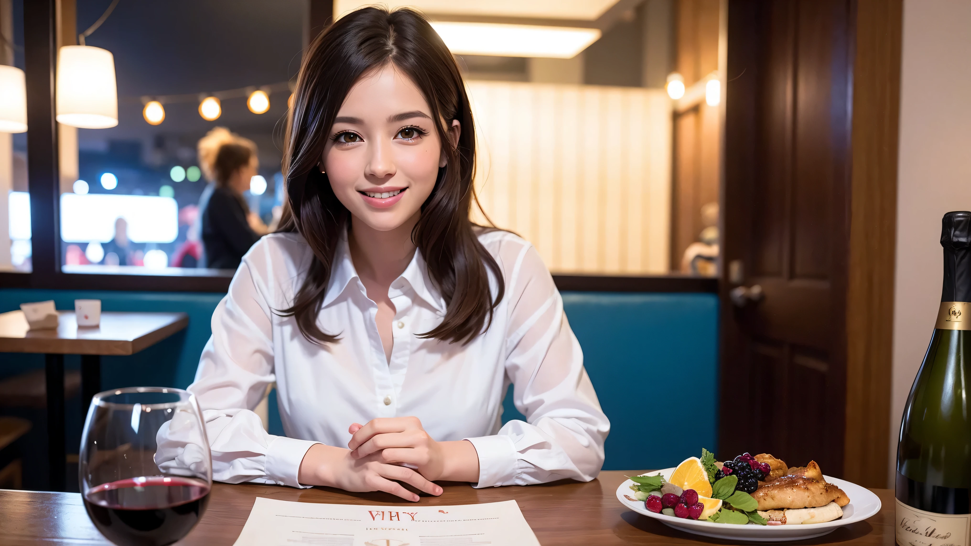 64k, UHD, highest quality, masterpiece: 1.2), (realistic, photorealistic: 1.37), Super detailed, 3 women who love wine、2 males、(slimな男女4名),(Wine party for 5 people)、(slimフェイス),Happy、 最高なsmile、Fox Face、Raccoon face、Berry Short、(because I&#39;thin), (brown hair), (shortcut), long sleeve shirt、winter fashion、Colombia、Brazilian、Japanese、Dutch、German、Portuguese、Belgian、Italian、french,champagne、Sparkling wine、 (gush), (slimボティ), (brown hair), (shortcut), Neat beauty、cheeks blush a little, (35 years old), 38 years old, alone, A beautiful and detailed night view spreads out outside the window..., restaurant, wine glassが座っている, At night, in a prominent place (from the Upper body) nova frog style, actress, model, Upper body, White wine, slim, wine glass, very beautiful night view, wine glass Put in the Middle, Happy smile, (smile: 1.15), 