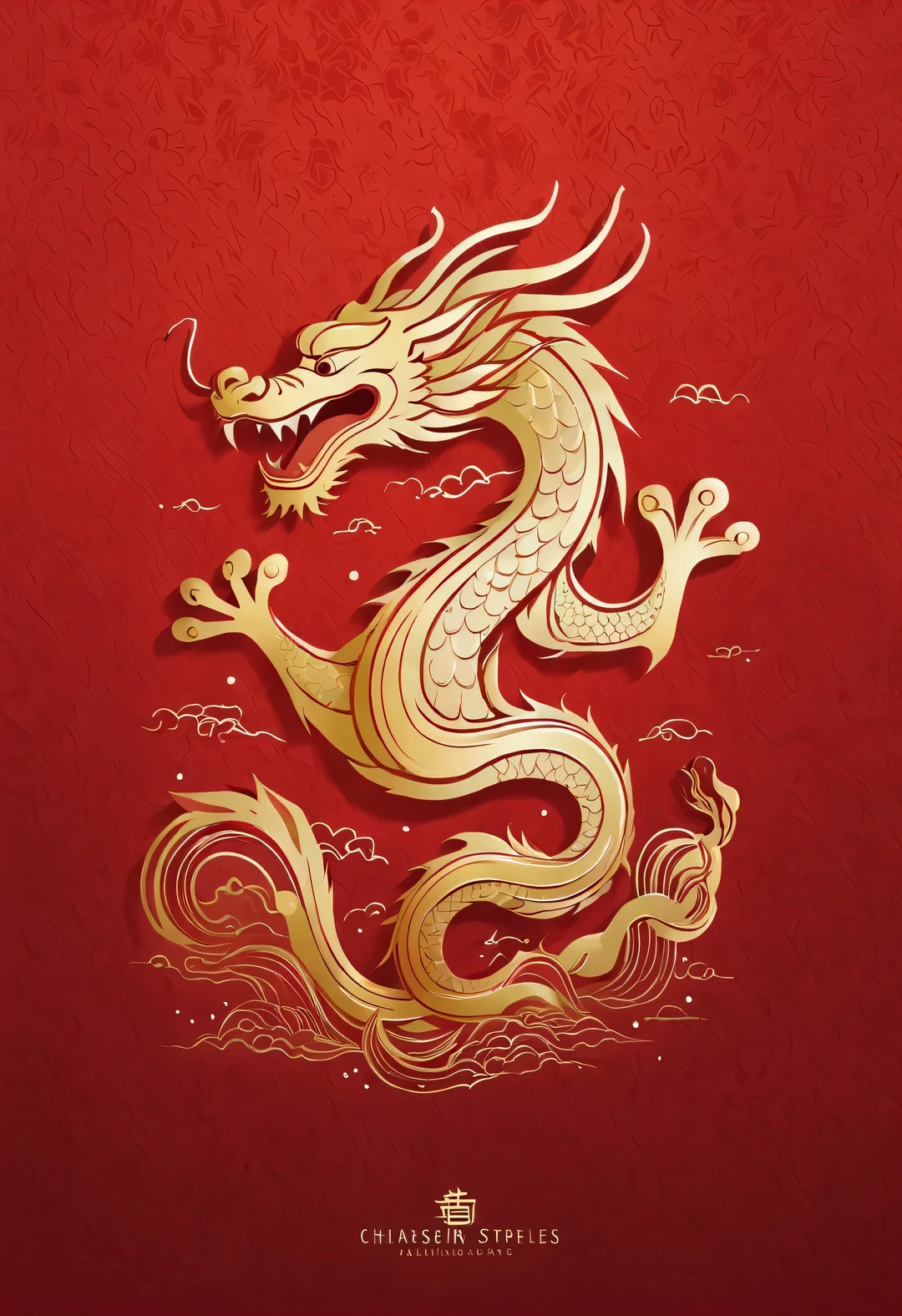Sketch style, Simple golden negative space on Chinese red background, Smiling happily and cutely, Minimalist Chinese dragon walking, dynamic action, golden english thin line "Marine art" logo, "Marine art."
flat, vector, clip art, Greg Staples style, Opat,