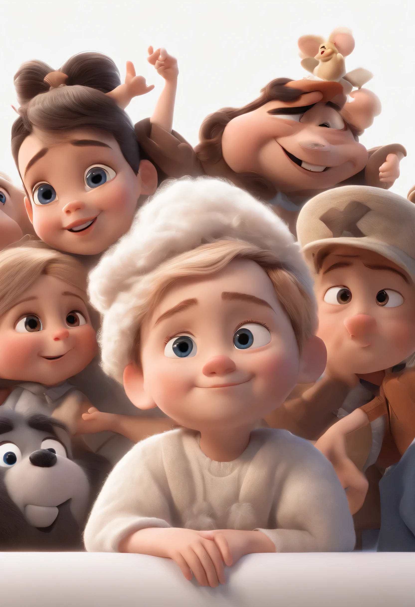 一个快乐可爱的child站着短发,, , White background, child, tom, Pixar style, ..3D, cartoon, Detailed face, Asymmetric 16K
