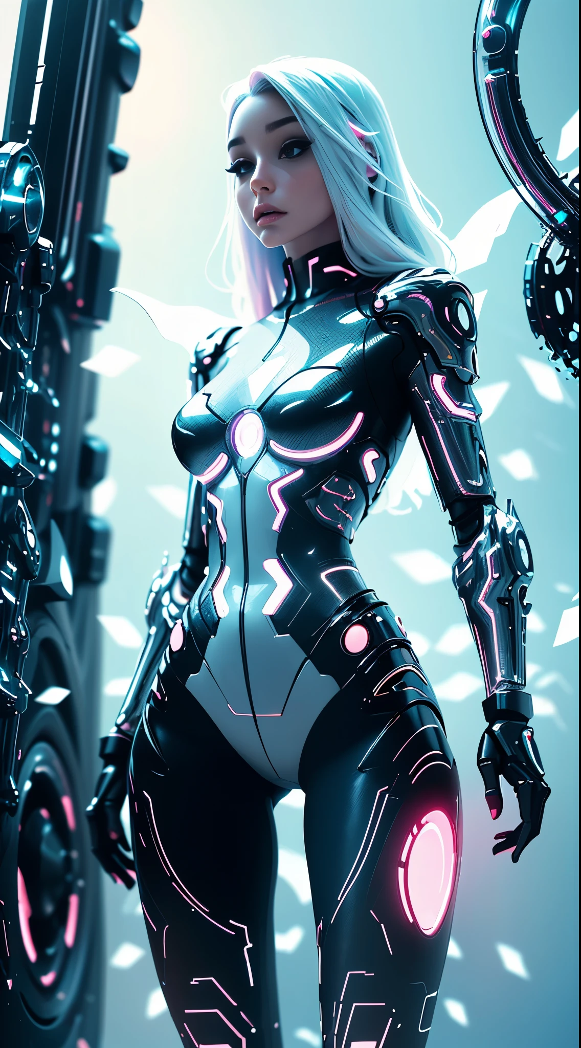 Translucent ethereal mechanical girl，Futuristic girl，Mechanical joints，futuristic urban background，ModelShoot style, (Extremely detailed Cg Unity 8K wallpapers), Abstract stylized beauty,，surrealism, 8K, Super detail, Best quality, Award-Awarded, Anatomically correct, 16k, Super detail