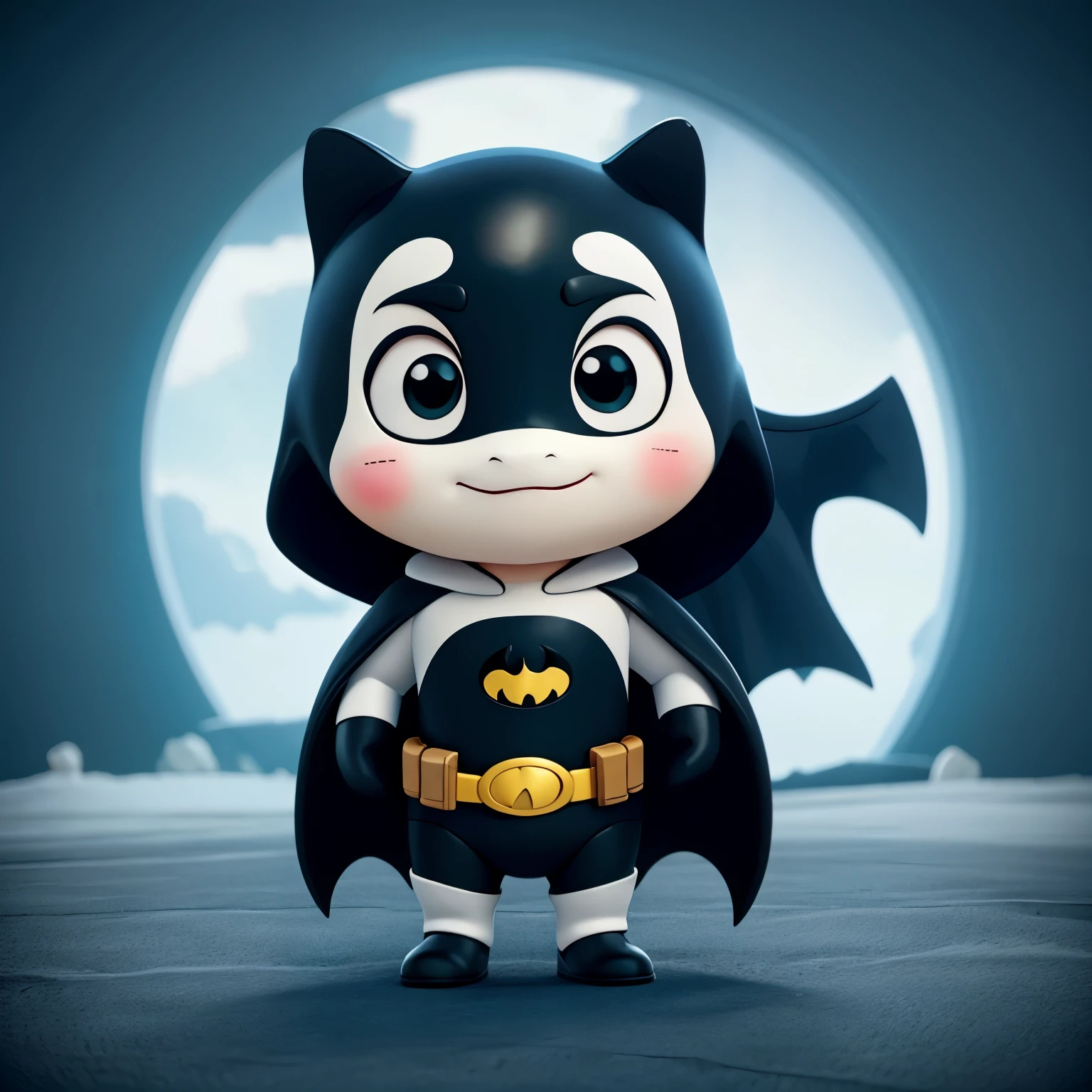orca whale cute chibi wearing a batman costume