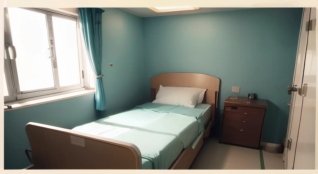 hospitals、Hospital room、hospital bed、high-level image quality、high-detail、eye-level perspective,