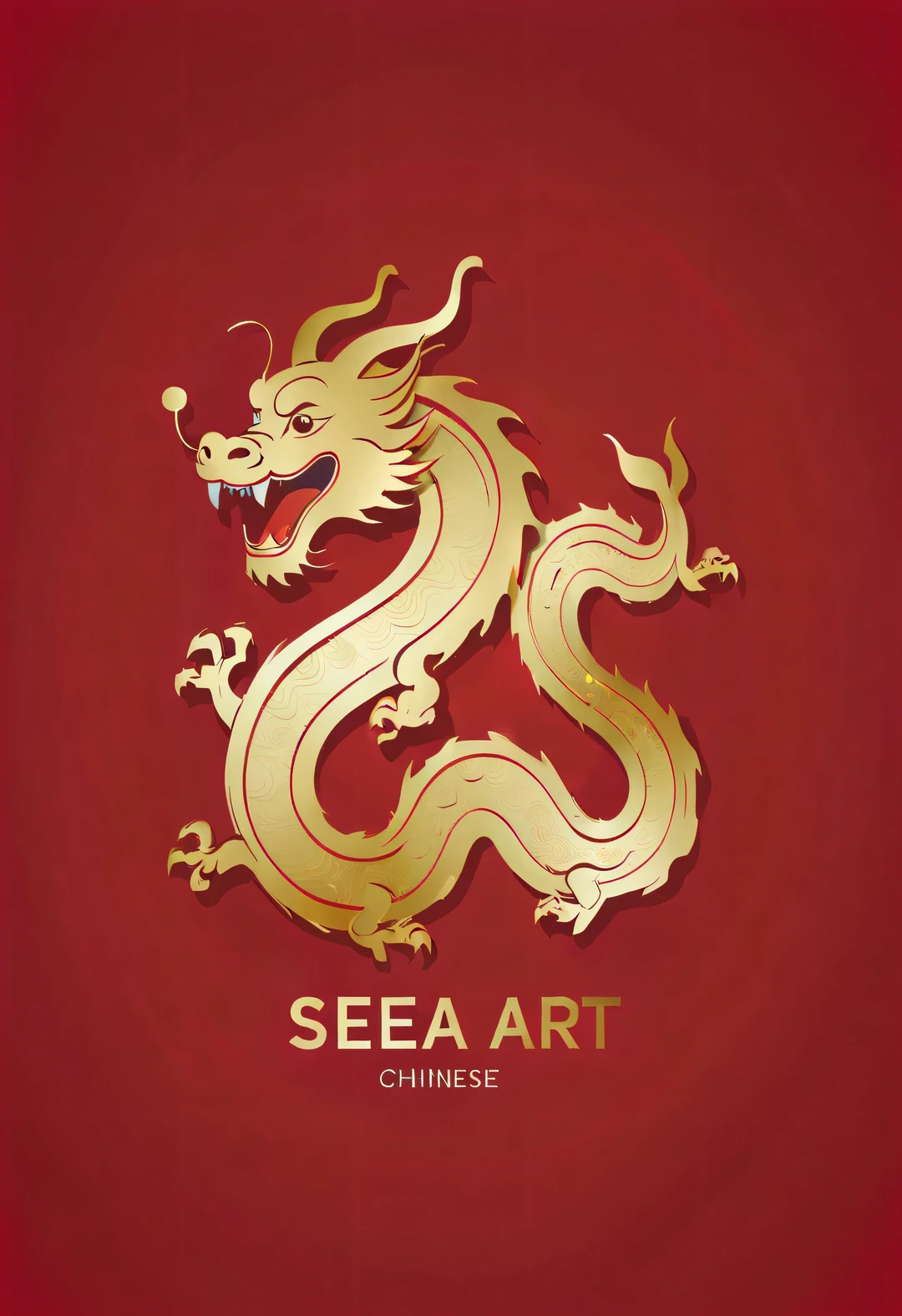 Sketch style, Simple golden negative space on Chinese red background, Smiling happily and cutely, Minimalist Chinese dragon walking, dynamic action, golden english thin line "Marine art" logo, "Marine art."logo
Flat, vector, clip art, Greg Staples style, Opat,