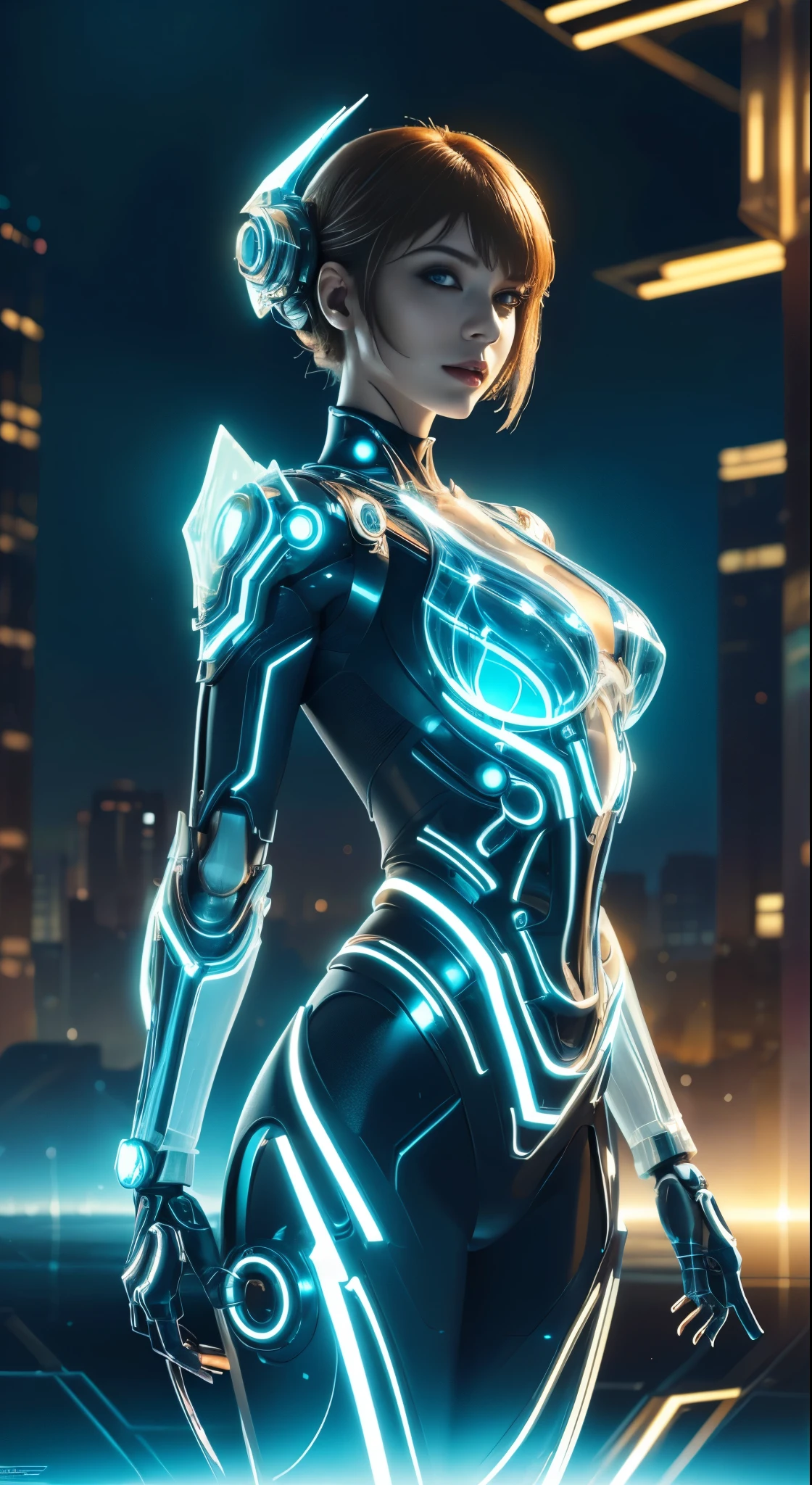 Translucent ethereal mechanical girl，Futuristic girl，Mechanical joints，futuristic urban background，ModelShoot style, (Extremely detailed Cg Unity 8K wallpaper), The beauty of abstract stylization,，surrealism, 8K, Super detail, Best quality, Award-Awarded, Anatomically correct, 16k, Super detail