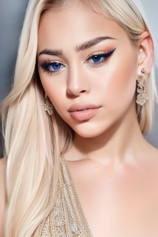 ((best quality)), ((ultra res)), ((photorealistic)), (intricate details), 19 years old, blonde hair, perfect face, make up:1.5, light on face, face detail, pixie_cut,