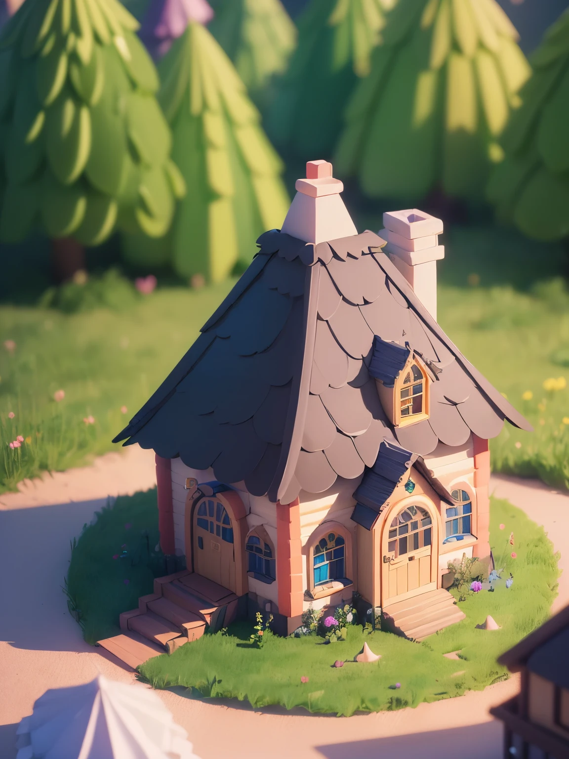 ((masterpiece、RAWE Photo、very detailed CG Unity 8k、best quality、very detailed：1.2))、(Top quality: 1.2)、pop candy house、 (best illustrations)、 (best shadow)、3D、Super detailed、fantasy world、A cute house that looks like something out of a fairy tale、pop candy house、