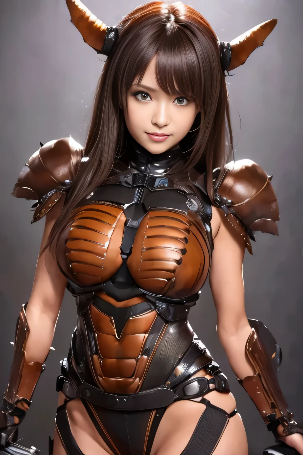 (High resolution,masterpiece,highest quality,Very detailed CG, anime, official art:1.4), realistic, photograph, amazing detail, all complicated, luster and luster,great many layers, 8k wallpaper, 3D, sketch, cute, figure,( alone:1.4), perfect female proportions,villain&#39;s daughter, (Fusion of dark brown cockroach and lady:1.4), (brown cockroach form lady:1.2), (brown cockroach woman:1.2), (Fusion:1.2), (alone:1.4), (evil smile:1.2), muscular, abs, (Cockroach brown exoskeleton bio insect suit:1.4), (Cockroach brown exoskeleton bio insect armor:1.2), (brown transparent cockroach feathers:1.4), (brown cockroach antenna:1.3),