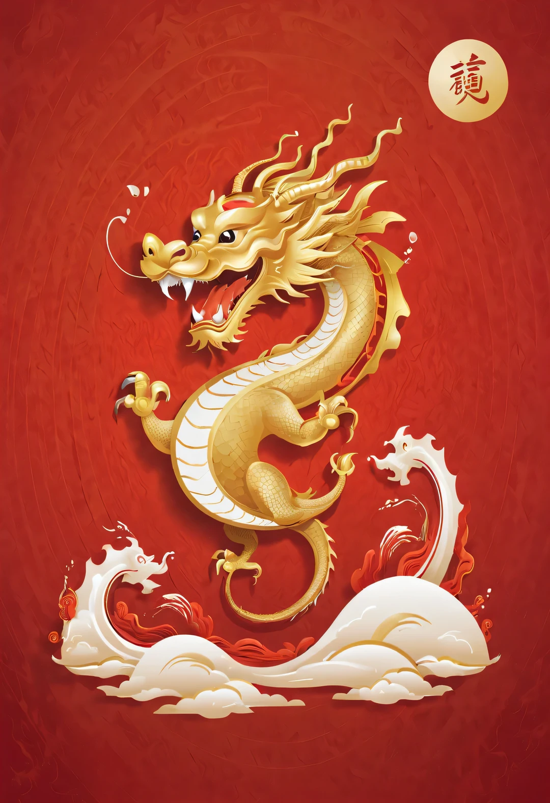 Sketch style, Simple golden negative space on Chinese red background, Smiling happily and cutely, Minimalist Chinese dragon walking, dynamic action, golden english thin line "Marine art" logo, "Marine art."logo
Flat, vector, clip art, Greg Staples style, Opat,