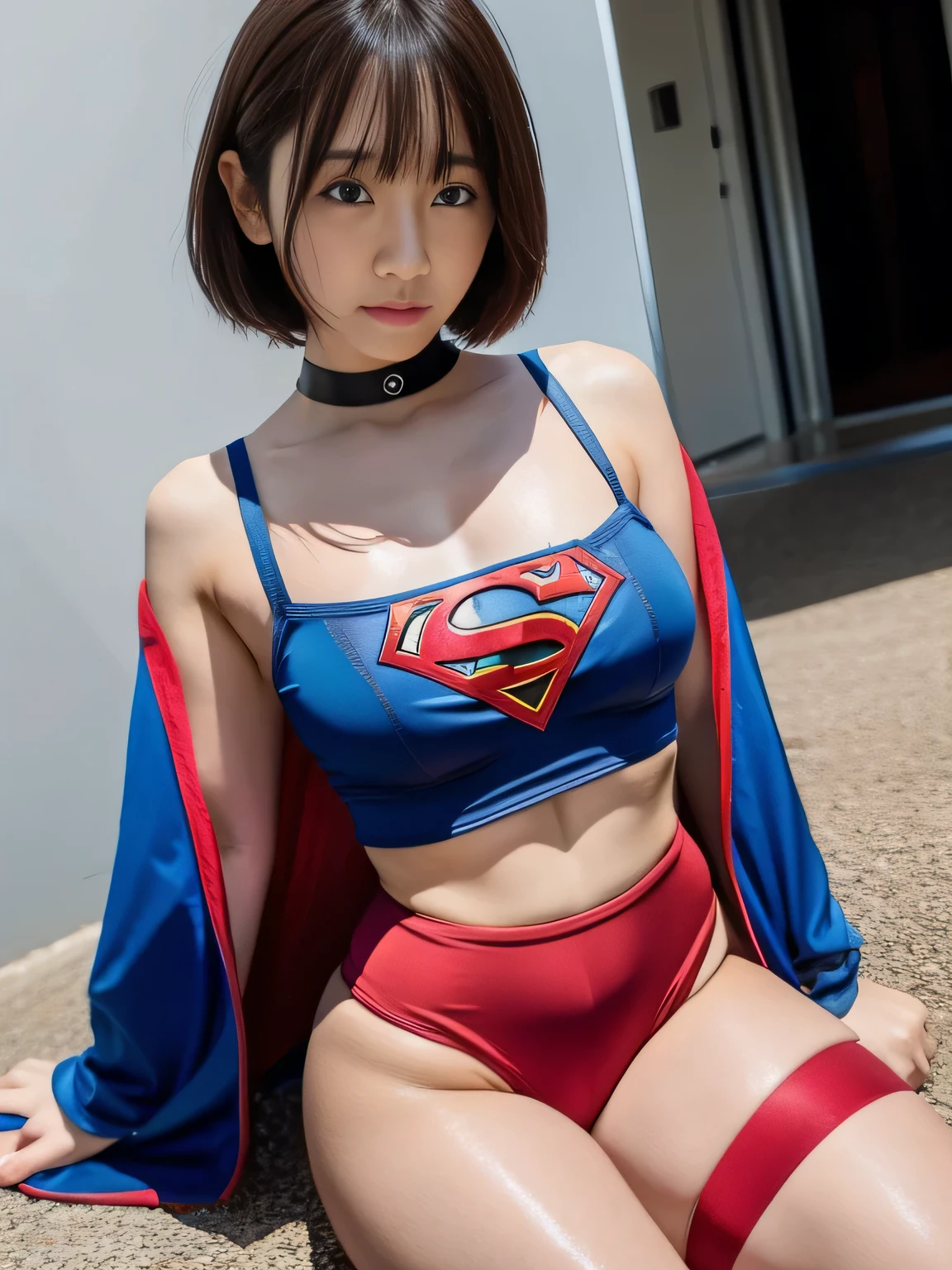 masterpiece、Supergirl costumes、short hair、Intensive care unit、operating table、barefoot、straddle、M-shaped legs、wide open legs、big and full breasts、red mini skirt、look at the camera、Sweat、Cowgirl、Sweatでいっぱい、発Sweat、Sweat scattering、Sweat wet、choker、long sleeve、Fluttering cloak、Photo session